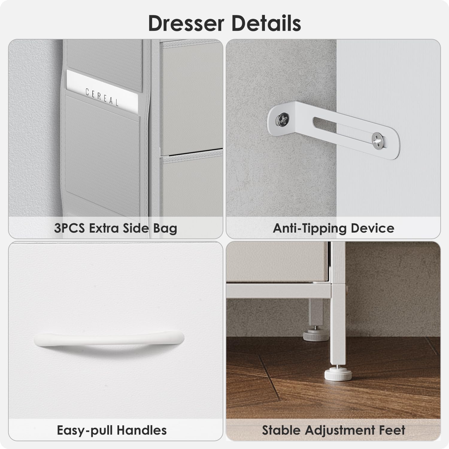 White 6 Drawer Dresser for Bedroom with LED Lights and Charging Station, Modern Wood Dressers with Extra Side Bag, Double Wide Drawer Cabinet TV Stand for up to 60" TV for Living Room