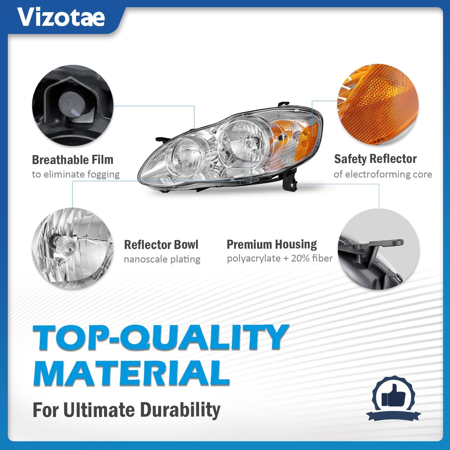 Headlights Assembly for 2003-2008 Toyota Corolla Halogen Headlamp Replacement, High/Low Beam W/Bulbs, Driver & Passenger Side