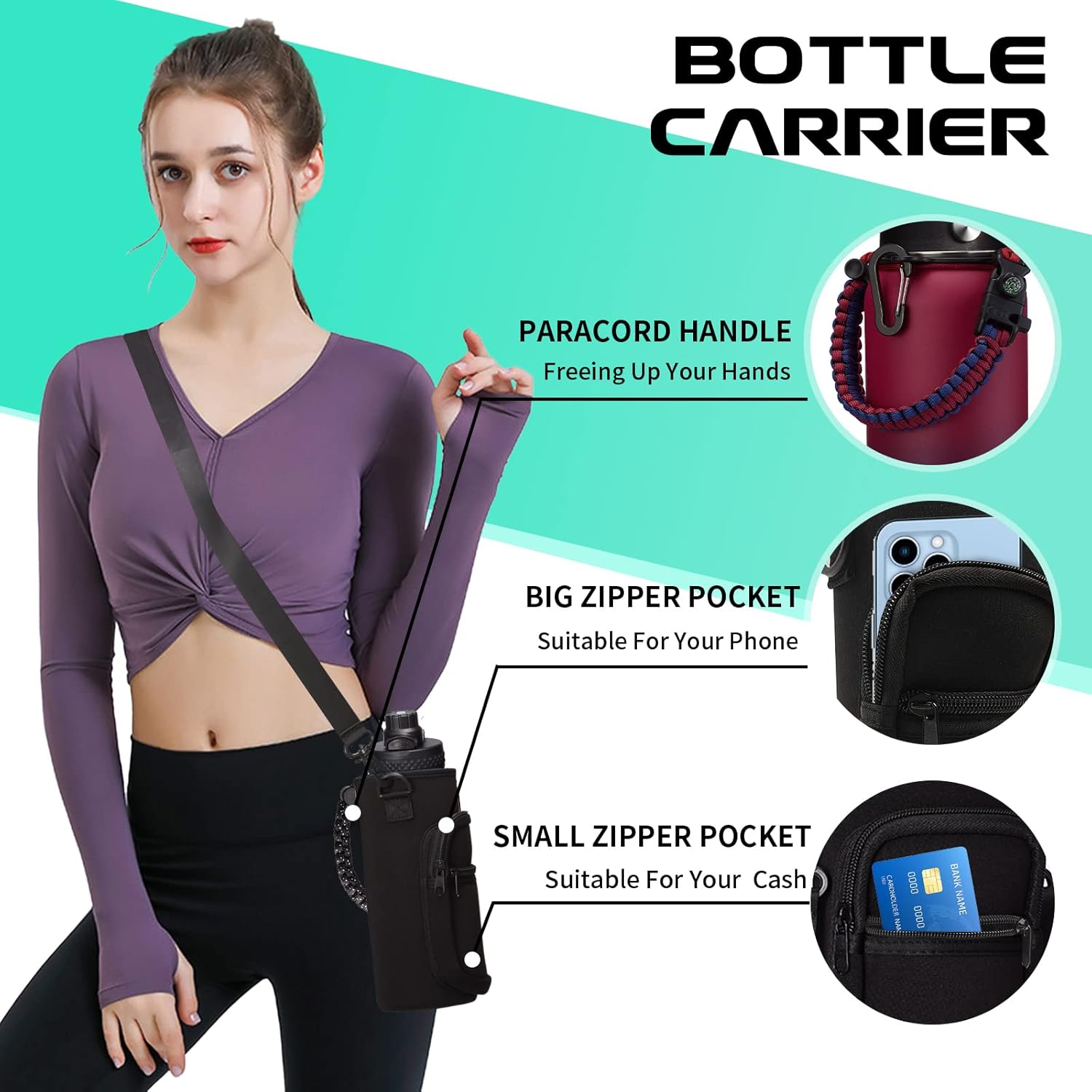 40OZ Stainless-steel Water-Bottle with Straw - Pop-up Spout & Straw Lids, Survival Paracord Handle, Storage Sleeve & Cup Mat, Leak Proof Reusable Insulated Men Women Water Jug for Gym Workout - Image 7