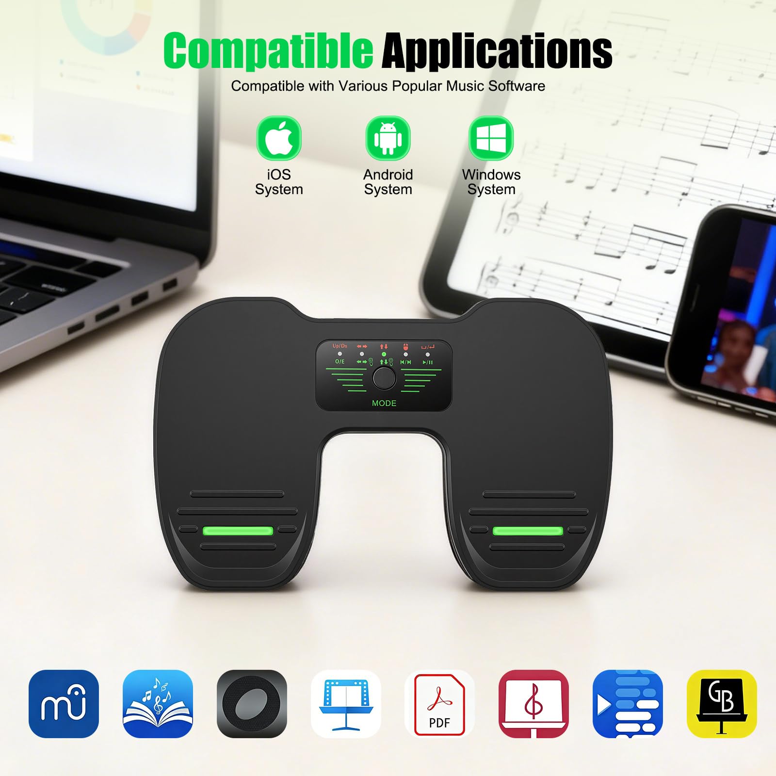 Pedale Bluetooth wireless per cambio pagina, controller musica e lettura, interruttore a pedale ricaricabile compatibile con tablet Android iOS