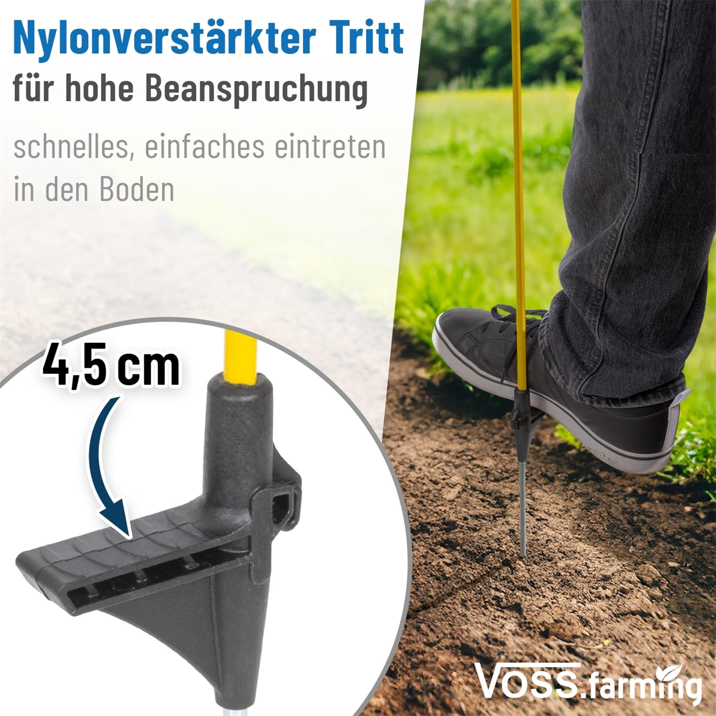 VOSS.farming 40x Fiberglaspfahl 110cm mit Kopfisolator für Weidezaun Metallspitze Weidezaunpfahl Pfahl gelb schwarz Ersatzpfahl Elektrozaun Zaunpfahl