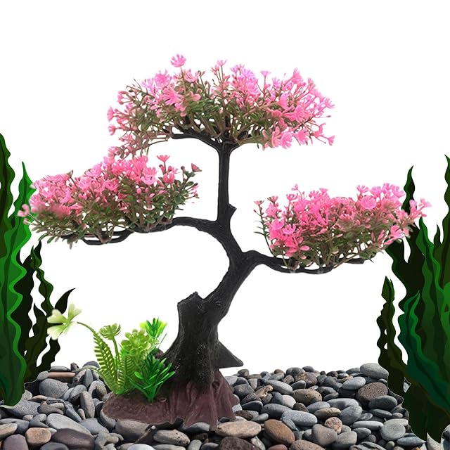 Acuario Bonsai - Planta artificial Goldfish Waterscape Tree,peces colores Waterscape, árbol en flor y hierba…