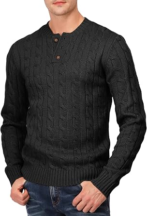 H2H Mens Casual Slim Fit Pullover Sweaters Long Sleeve Cable Knitted Sweater with Button Closure