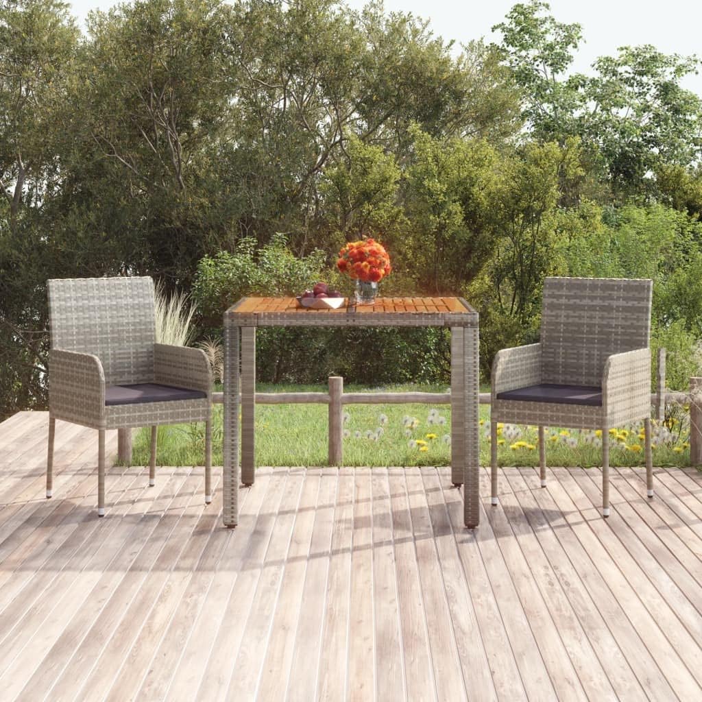 Garden Coffee Table with Solid Acacia Wood Top Grey, Poly Rattan Outdoor Patio Furniture, Durable Powder-Coated Steel Frame, Square 35.4 x 35.4 in for Patio, Balcony, and Garden Seating Four