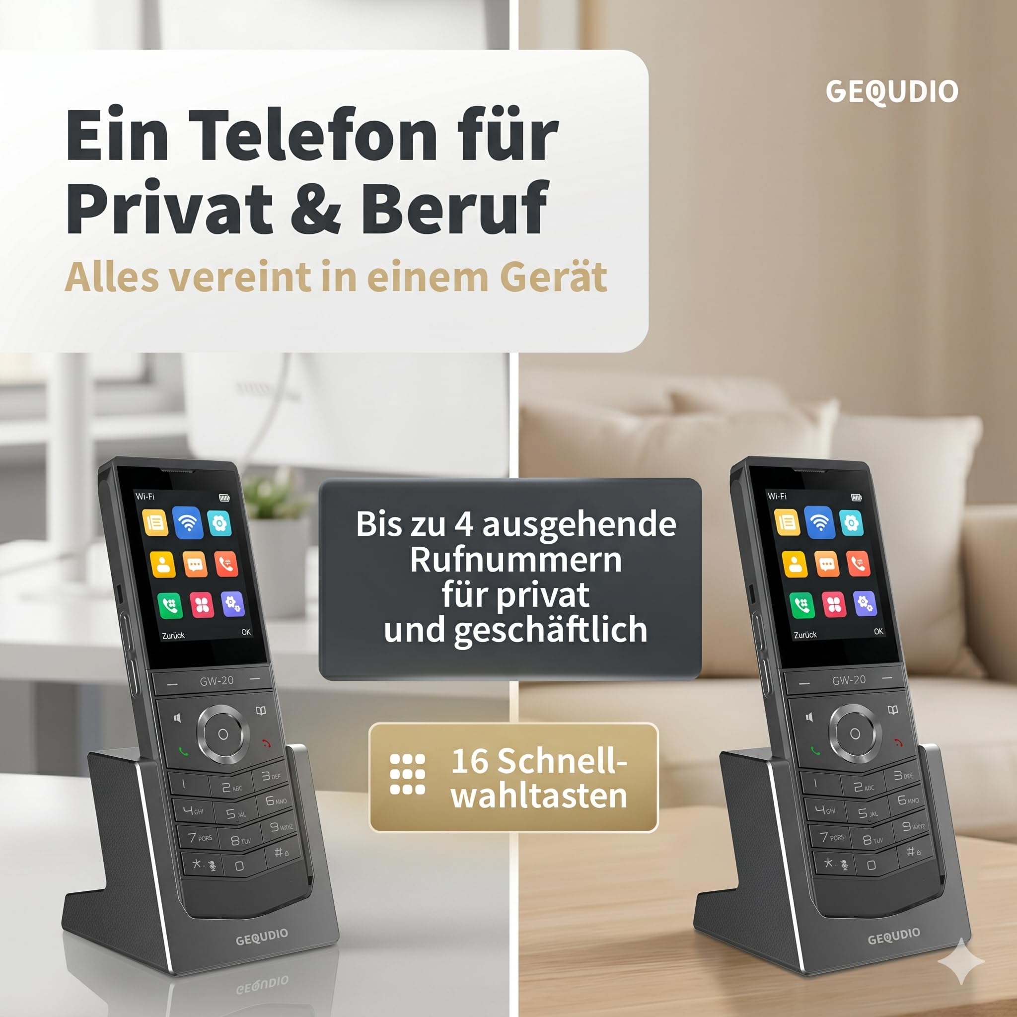 GEQUDIO GW-20 WLAN IP Telefon schnurlos | Wi-Fi 6 Modul, WLAN Roaming, IP67 wasserdicht, Bluetooth, Edition 2026