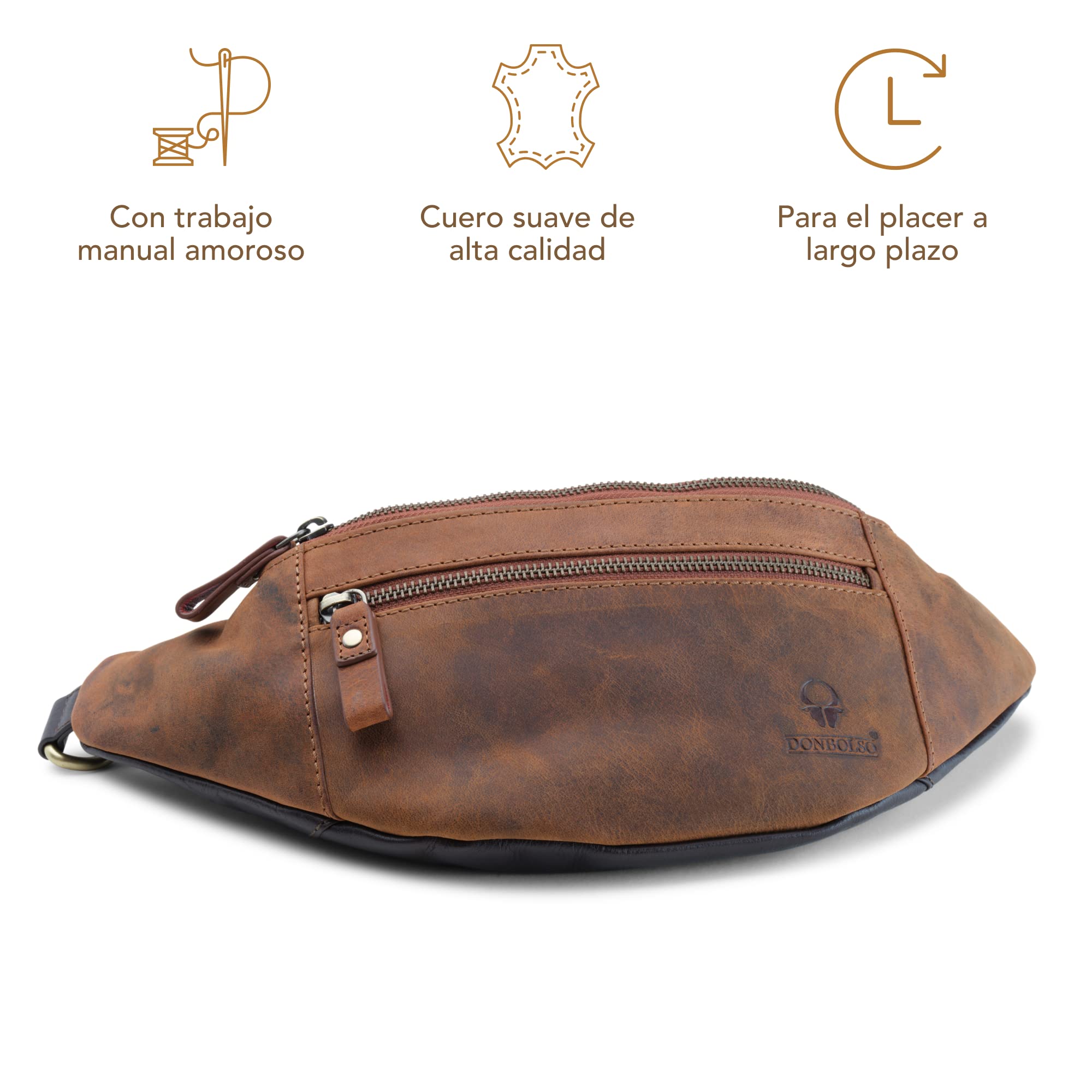 DONBOLSO Riñonera Seattle | Riñonera Hippie Hecha a Mano en Piel con Aspecto Vintage | Bolsa de Cintura Hombres y Mujeres | Vintage Marrón