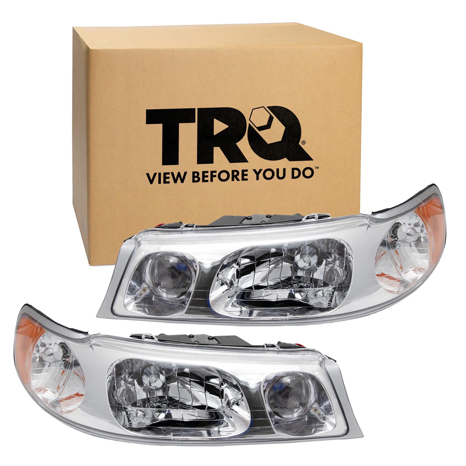 TRQ 2 Piece Headlight Assembly Set Driver &amp; Passenger Side Compatible with 1998-2002 Lincoln Town Car FO2502158 FO2503158