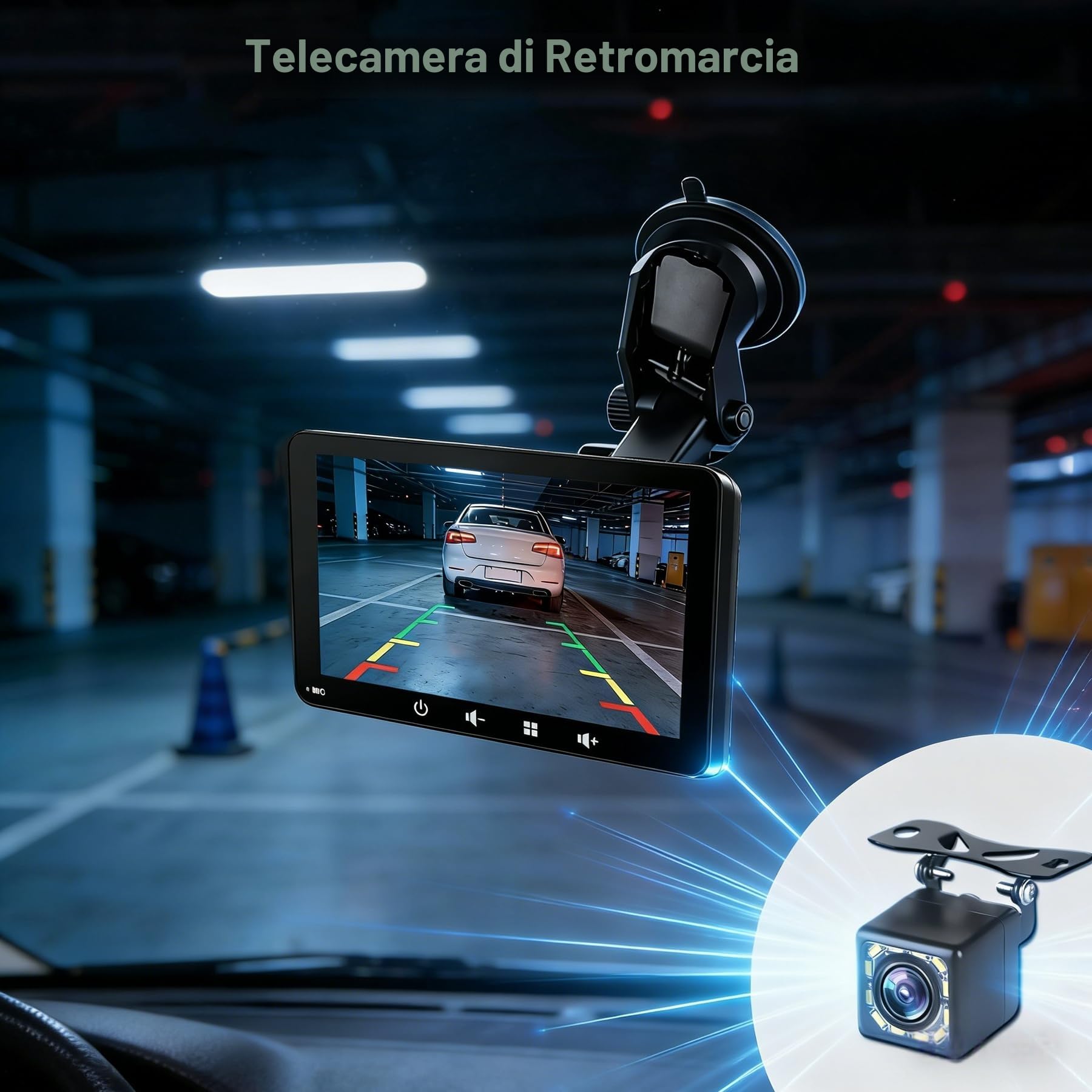 Schermo Auto 7" con Carplay Wireless e Android Auto - Display Portatile con Telecamera Posteriore | FM Trasmettitore, AUX, USB | Plug & Play per la maggior parte delle auto (7 pollici + fotocamera)