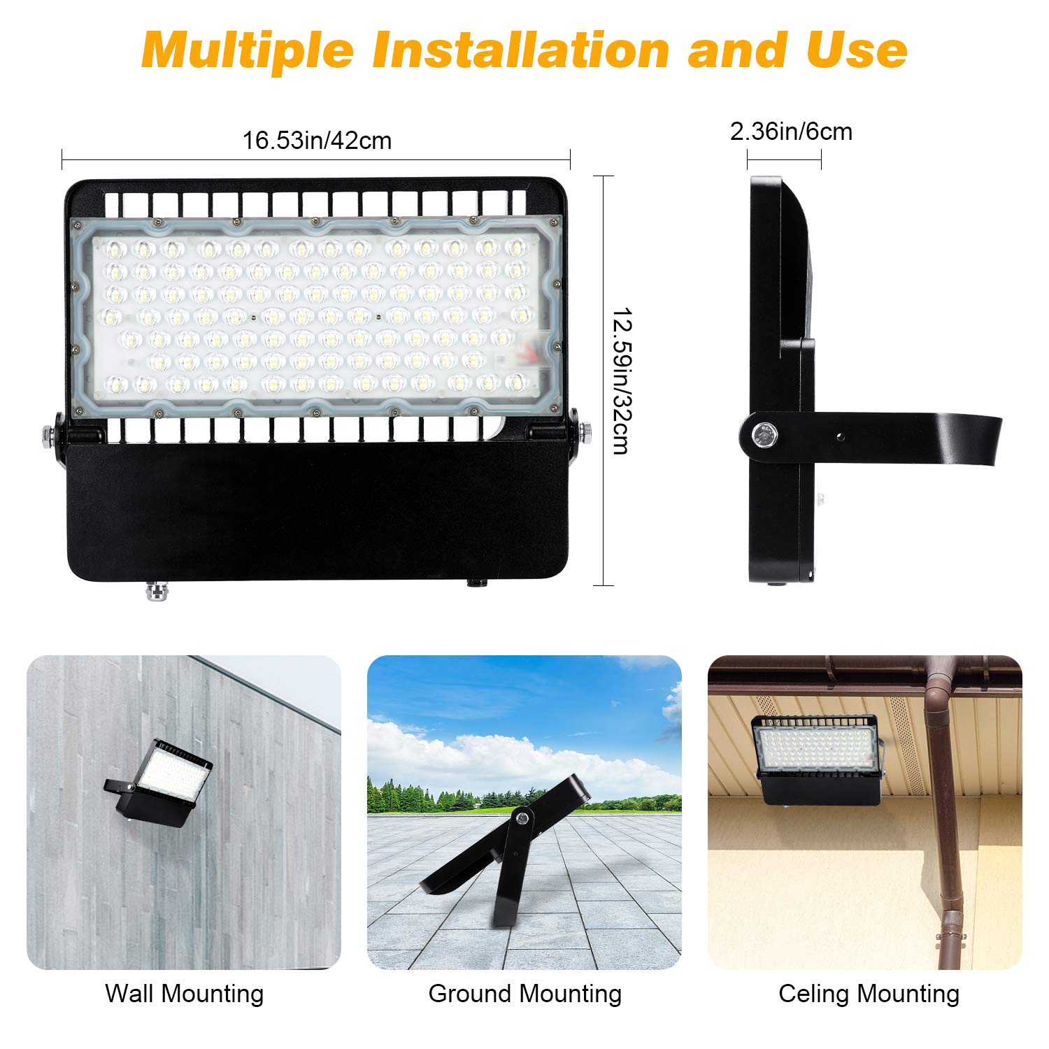 Juyace 36000lm Led Flood Light Outdoor Stadium Light Super Bright 1500W Equivalent with Dusk to Dawn 5000K IP66 Suitable for Parking lot stadiums backyards garages Industrial Areas Arenas
