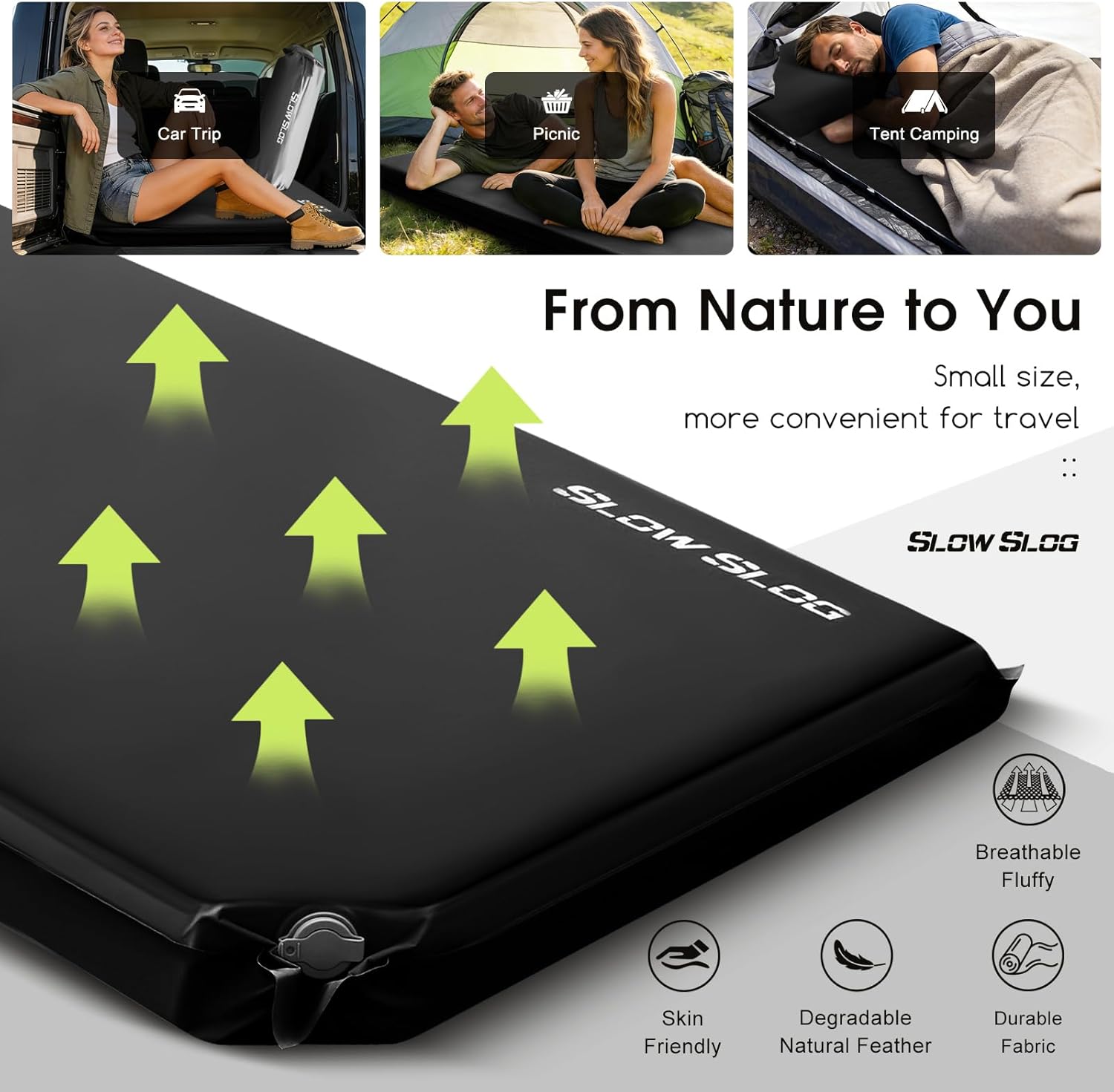 Self-Inflating Single Camping Pad with Pillow, 4in Ultra-Thick Foam Sleeping Mat with Pump Sack for 4-Season Hiking and Tent Travel, Portable Camping Mattress, Black