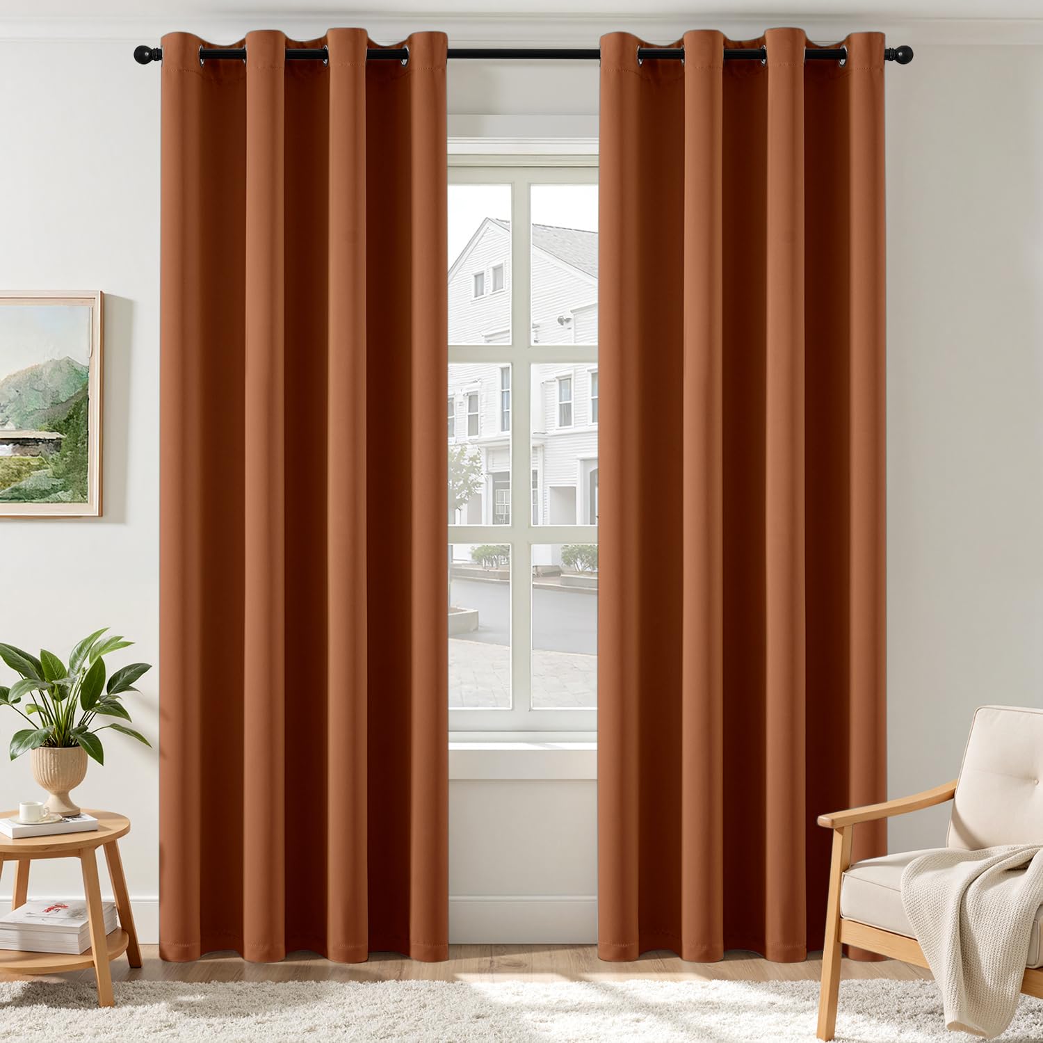 Zasłony EMEMA terakota nieprzezroczyste z oczkami Zasłony do salonu, sypialni Nieprzezroczyste zasłony z oczkami Każda H245 x B140 cm