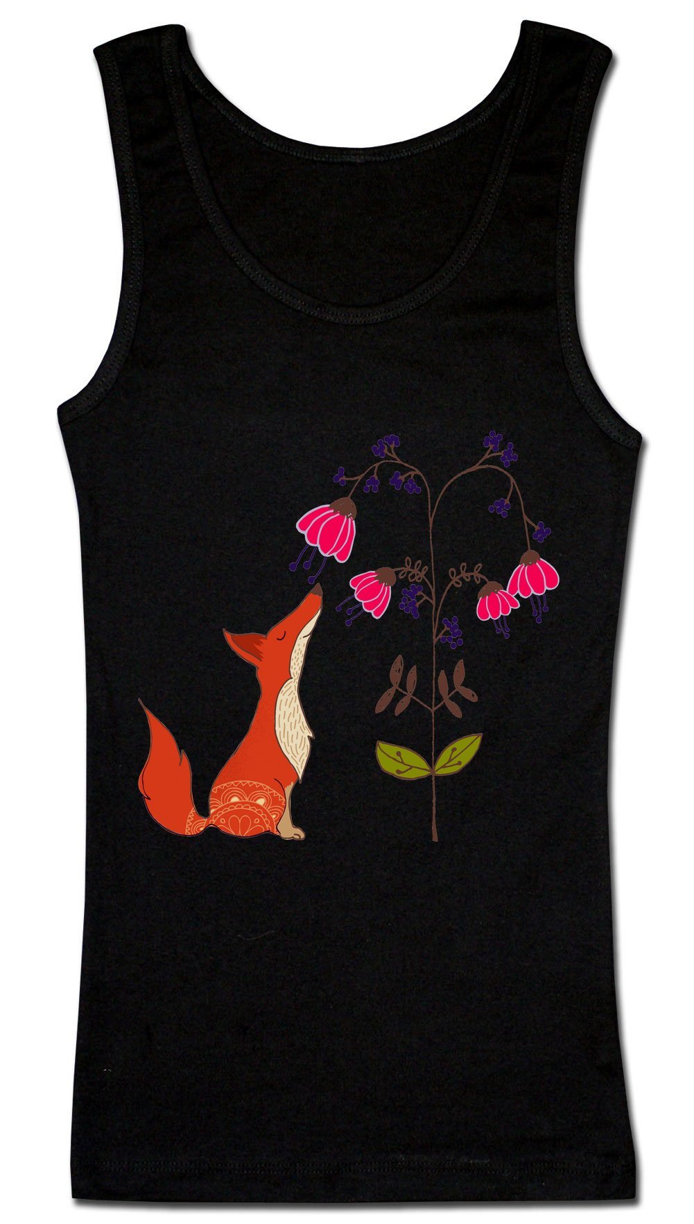 Finest Prints Dreamy Fox Smelling Flowers Women's Tank Top Shirt