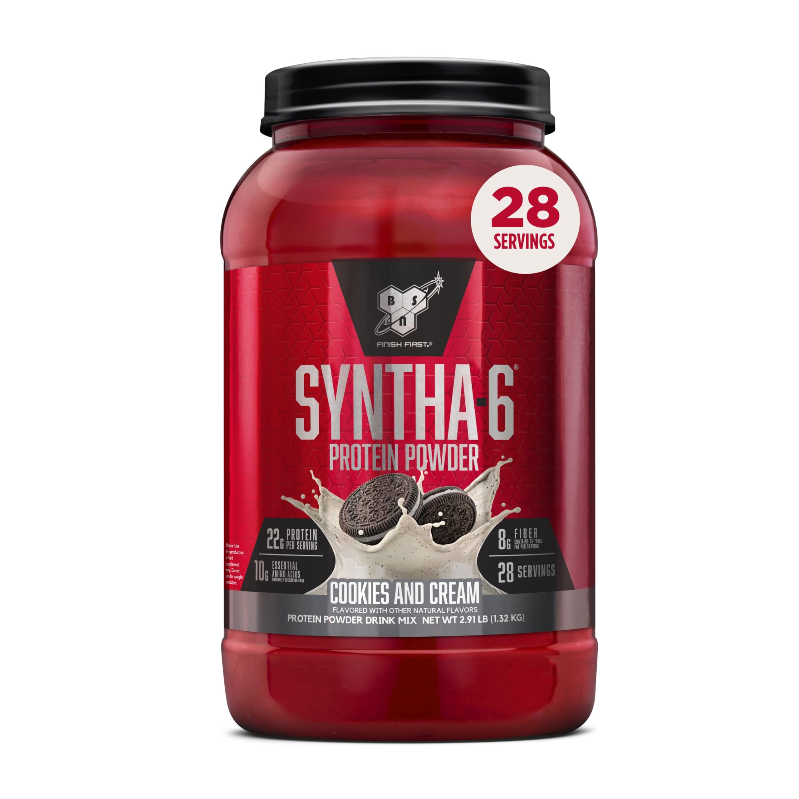 BSN Syntha-6 Ultra Premium Protein Matrix, Whey Protein Powder, Micellar Casein, Milk Protein Isolate Powder - Cookies & Cream, 2.91 Lbs, 28 Servings (1.32 KG)
