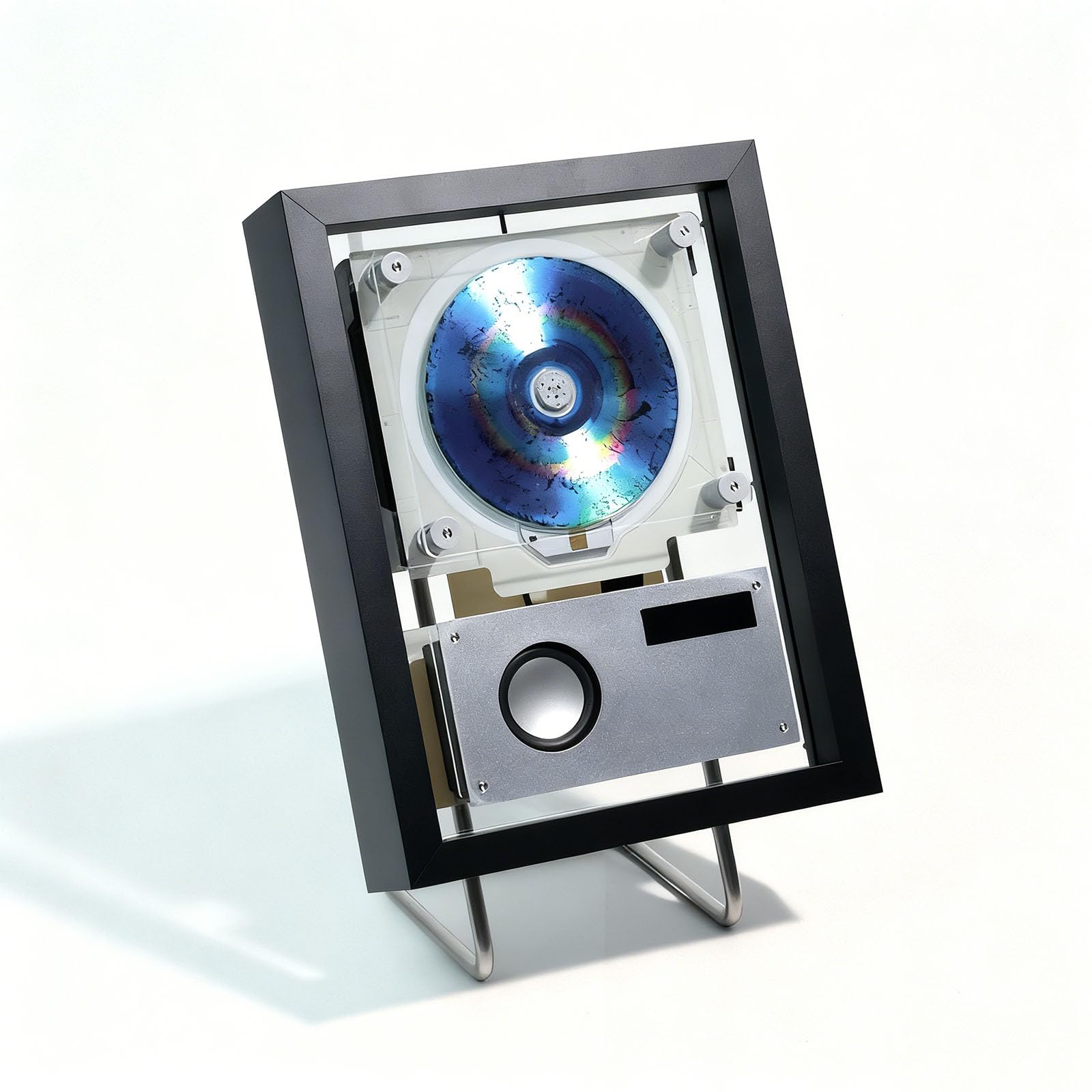 Odtwarzacz CD do zamocowania na ścianie, ramka muzyczna dekoracyjna ramka na zdjęcia, z pilotem, Bluetooth 5.0 / wyjście AUX 3,5 mm, bez głośników, do dekoracji domu (Black)