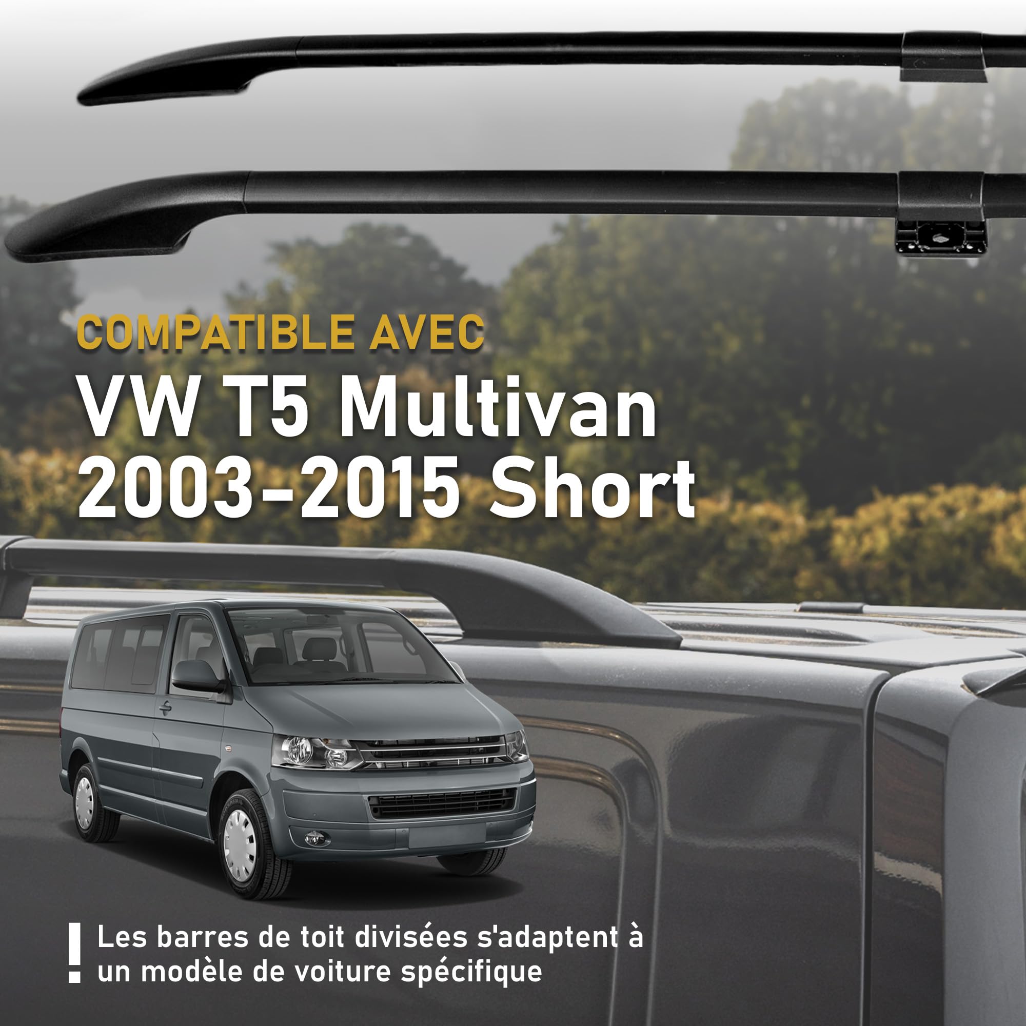 CHROMEMASTER | Compatibles avec VW T5 Multivan Short 2003-2015 | Les Barres de Toit | Conçus pour Le Montage de Barres de Toit, de Coffres de Toit ou de Porte-vélos | Structure en Aluminium Durable