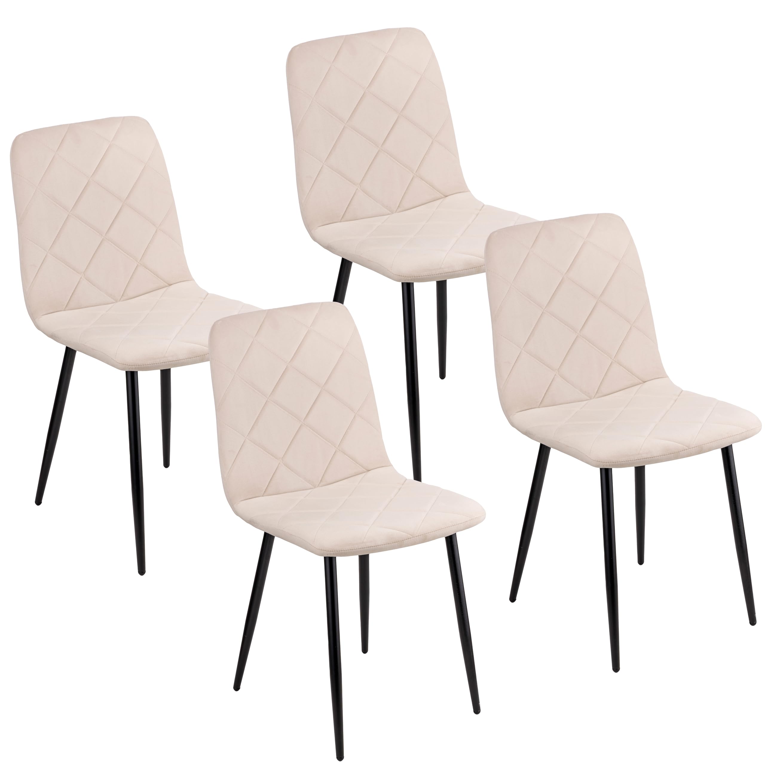 Baroni Home Set di 4 Sedie Moderne con Rivestimento in Velluto e Gambe in Ferro Nero, Poltrona da Soggiorno, Camera da Letto, Sala da Pranzo, Beige, 52x44x85 cm