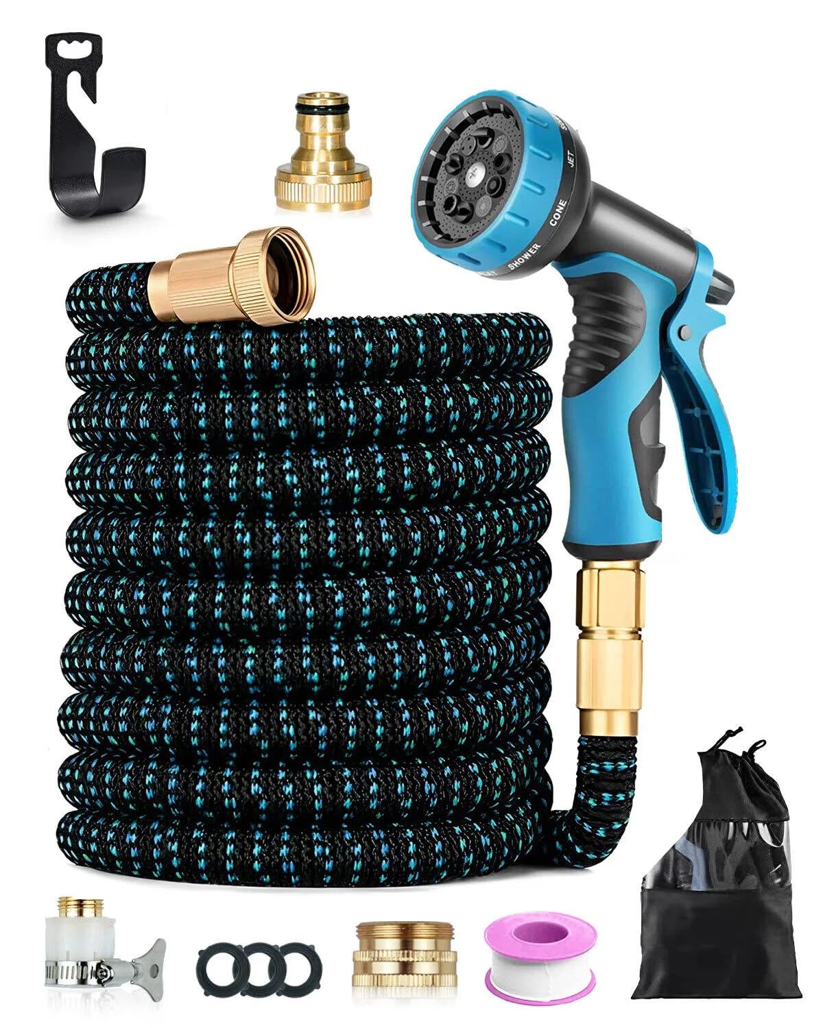 Tuyau Arrosage Extensible 30m avec Pistolet 10 Fonctions, Tuyau d’Arrosage Extensible en TPE, Tuyaux d'Arrosage Anti-Torsion pour Arrosage Jardin, Léger
