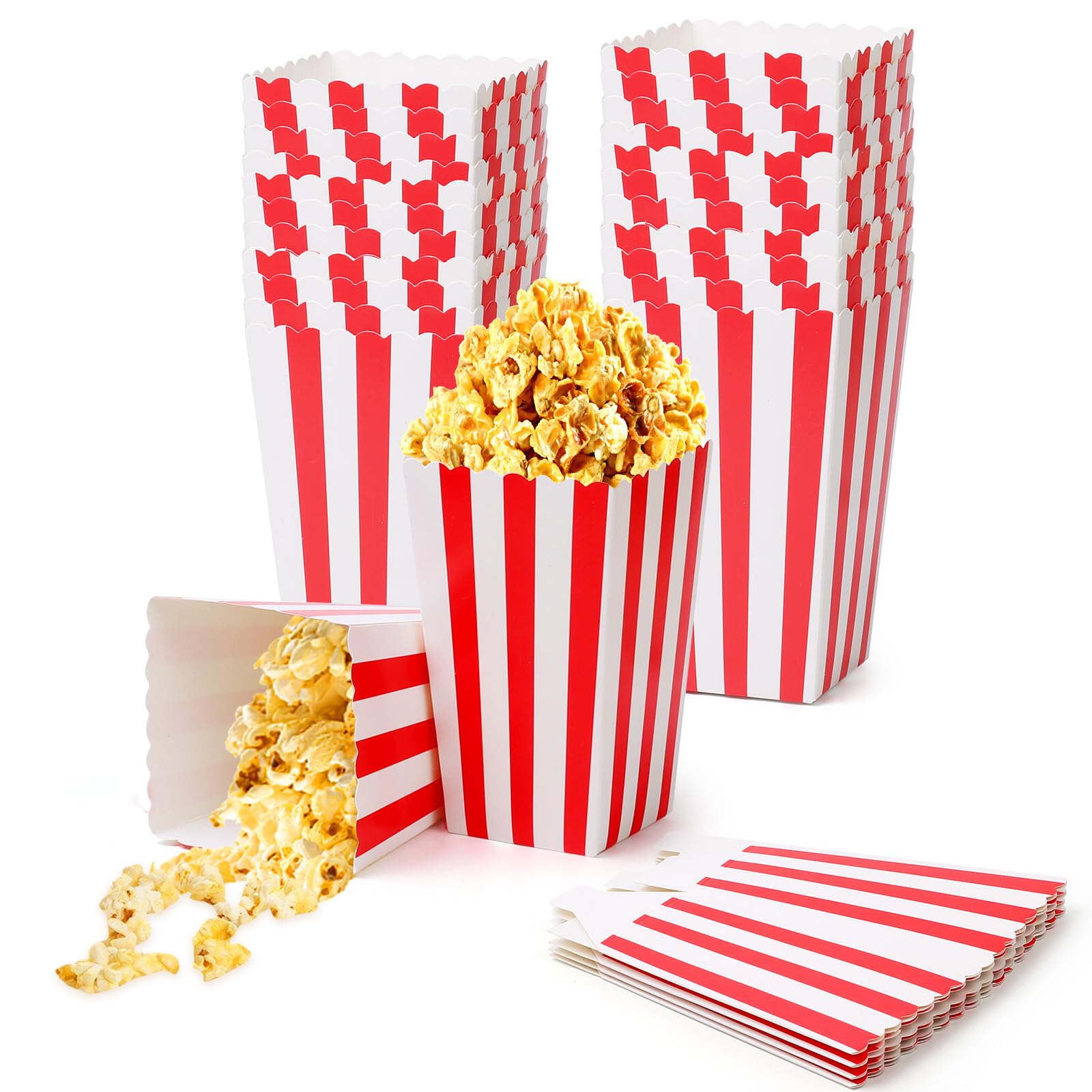 Furuising 40Pcs Mini Popcorn Boxes, 2.8x2x4.5Inch Red Popcorn Bags for Party, Small Popcorn Box, Paper Candy Containers Bucket for Movie Night Birthday Sleepover Christmas Day Parties