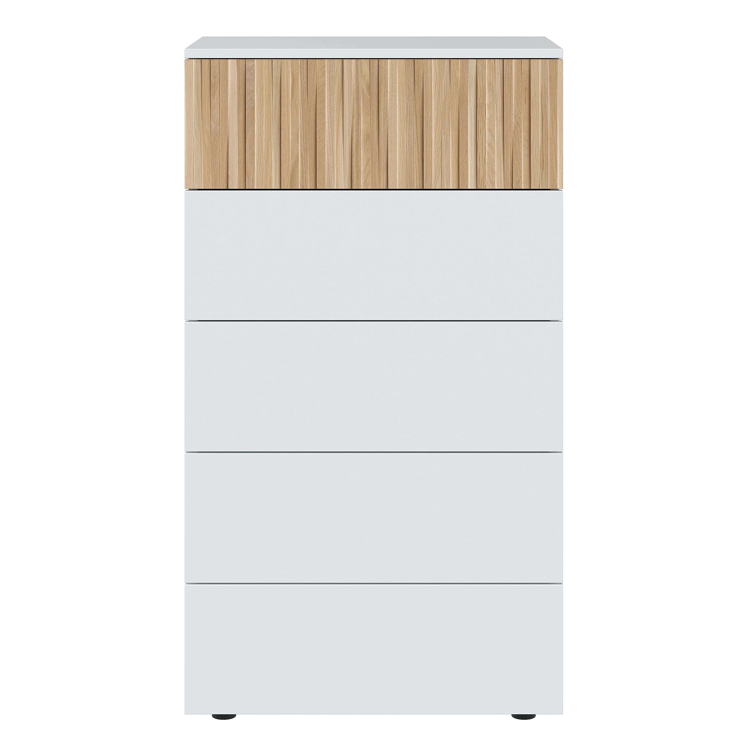 Habitdesign Cómoda 5 Cajones, 109x61x40 (AltoxAnchoxFondo-en cm), Sinfonier 5 Cajones Color Blanco Artik y Natur, Modelo Ethna