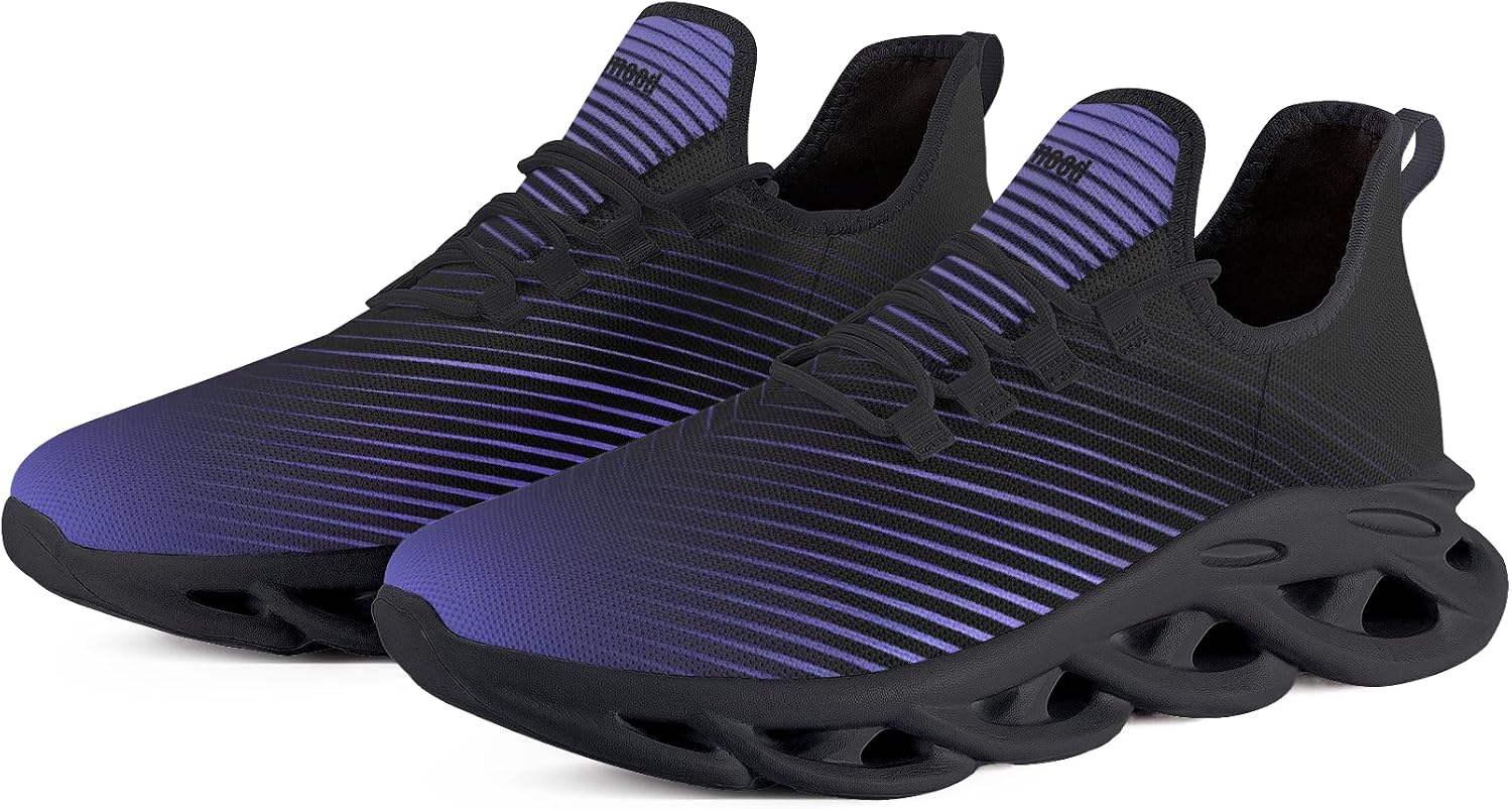Men's Futuristic Running Shoes, Black & Neon Stripes, Blade Sole Sneakers, Athletic Trainers