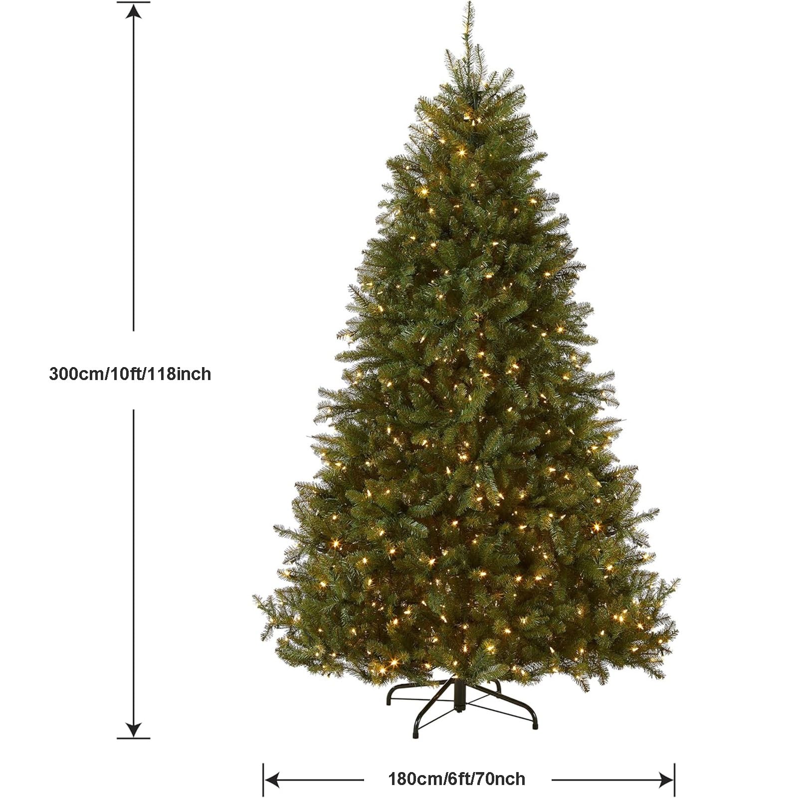 Árbol de Navidad Preiluminado, Árboles de Navidad Artificiales con Puntas de Ramas de PE y PVC, 120/150/180/210/240/300 cm, Decoración Navideña para el Hogar y la Oficina(10ft/300 x 180 cm)