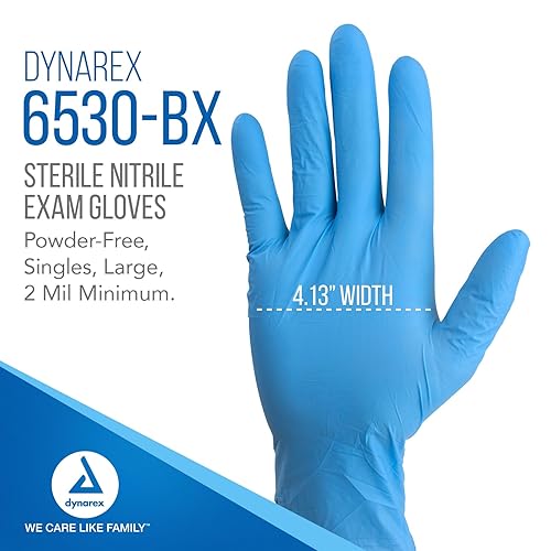 Miniatura 2 de Dynarex Guantes quirúrgicos de nitrilo desechables estériles, sin polvo, empaquetados estérilmente en pares, palmas texturizadas, azul, grande, 1