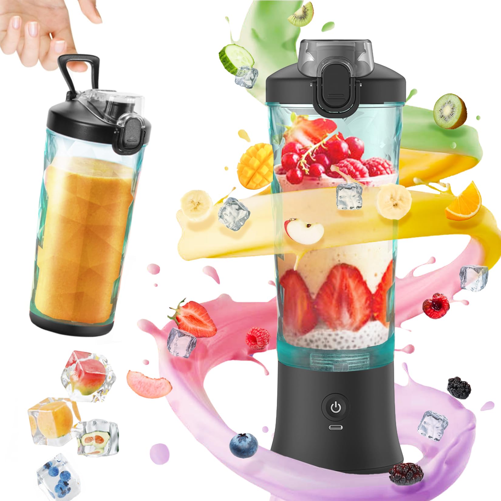Idota 600 ml Batidora de Vaso Portati Batidora Smoothies con 6 Cuchillas, Batidora Portatil USB Recargable para Gimnasio, Oficina, Camping y Viajes