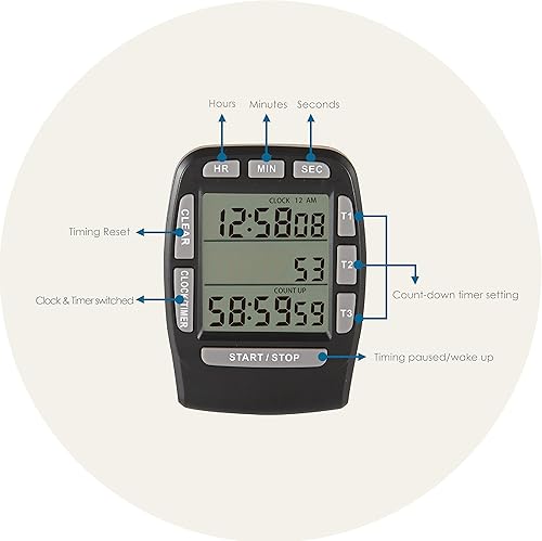 Miniatura 5 de Runleader RL-KT001 - Temporizador digital con LCD grande de 3 canales, temporizador de cocina, temporizador de cuenta regresiva (negro)