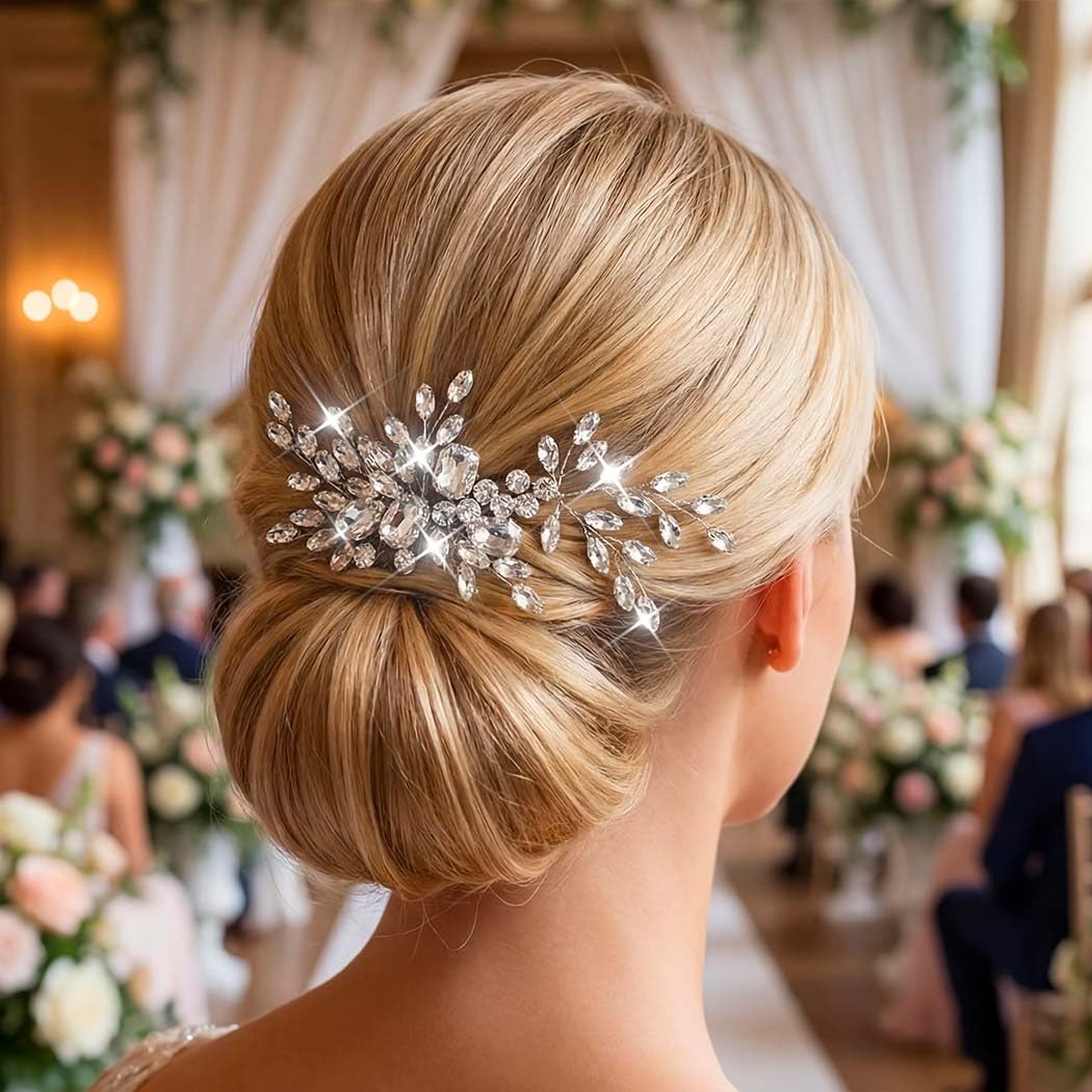 Catery Crystal Bridal Hair Comb Wedding Hair Pieces Rhinestone Hair Accessories for Brides (Silver)