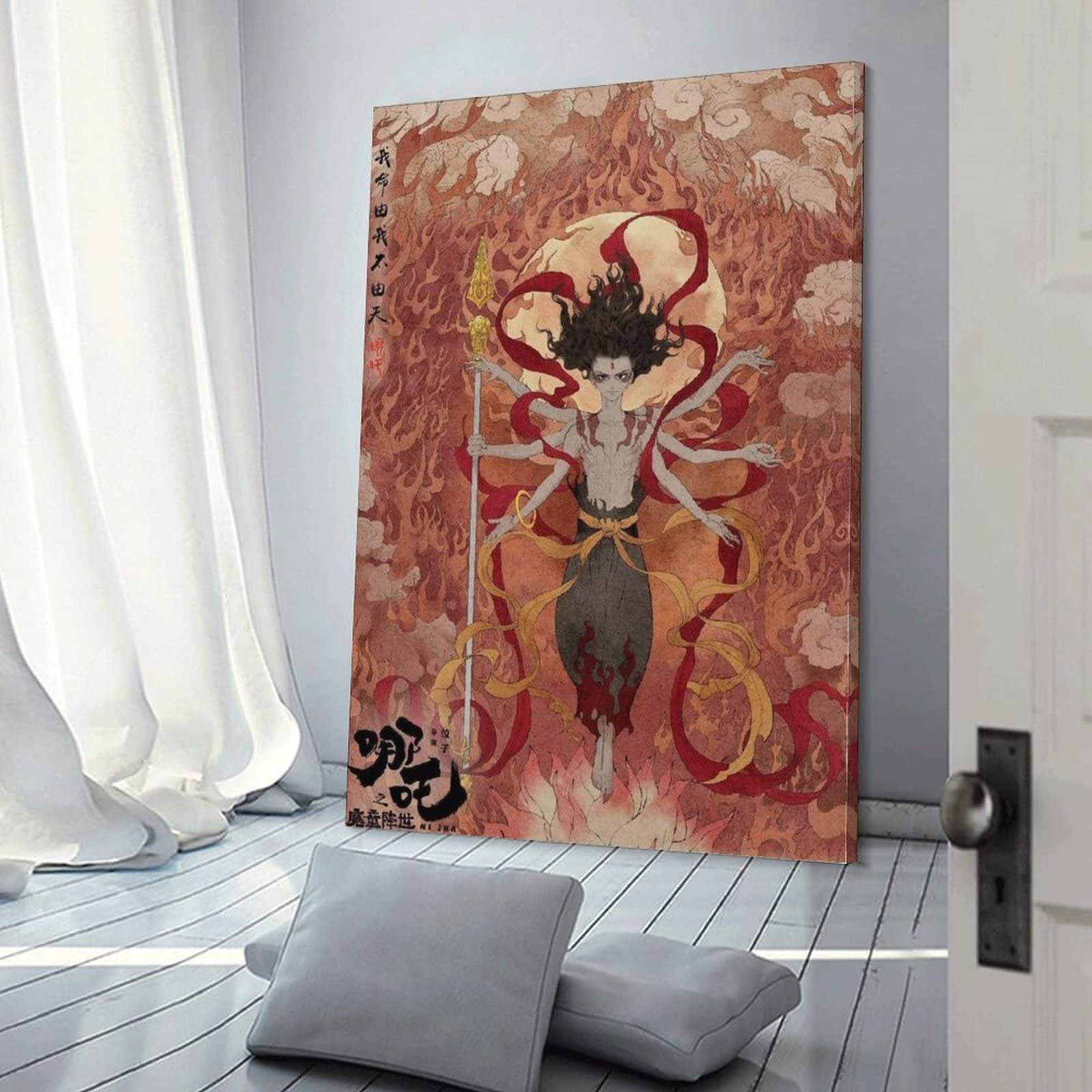Poster con film anime, mito Nezha nascita del demone bambino, su tela, poster da parete e decorazione da camera da letto moderna per la famiglia, 60 x 90 cm