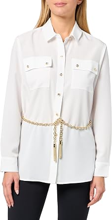 Karl Lagerfeld Womens Long Sleeve Oversized Essential with Chain Belt Button Down