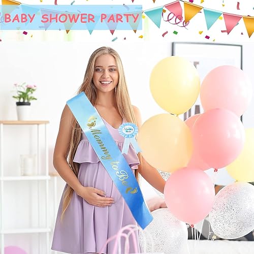 Miniatura 10 de 3 paquetes de decoraciones para baby shower, banda para mamá y papá para ser mamá y papá para fiesta de baby shower, celebración de género, regalos