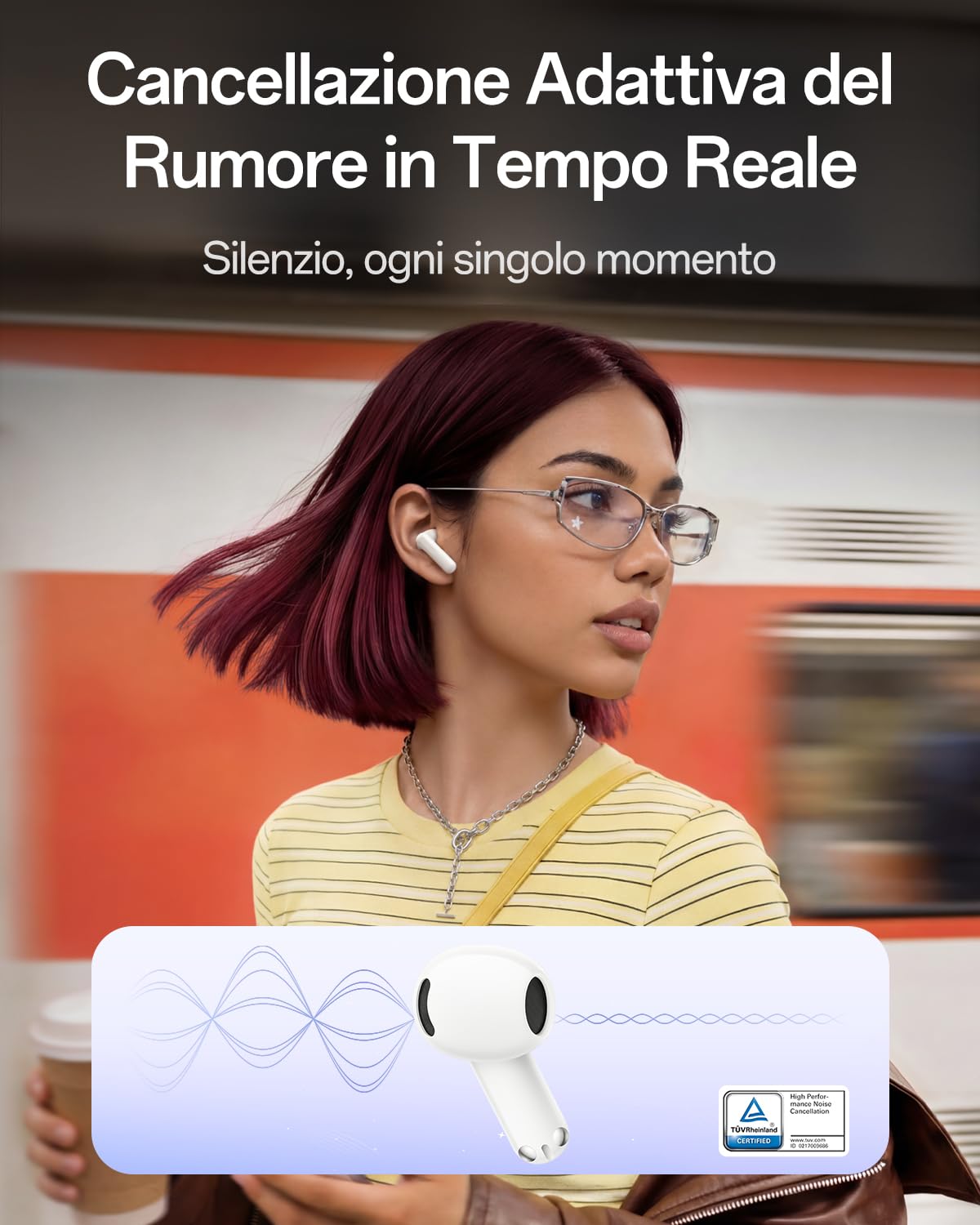 OPPO Enco Air5s Auricolari wireless semi-in-ear con cancellazione rumore adattiva, tre microfoni per chiamate IA nitide, Bluetooth 6.0, autonomia totale 48 ore con custodia ricarica, Lunar White
