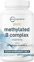 Micro Ingredients Pure Methylated B Complex, 240 Capsules | 11-in-1 Formula with B12, Thiamin, Folate, Inositol, Choline & Vitamin C | Supports Energy, Mood & Nerve Health | Filler Free, Non-GMO