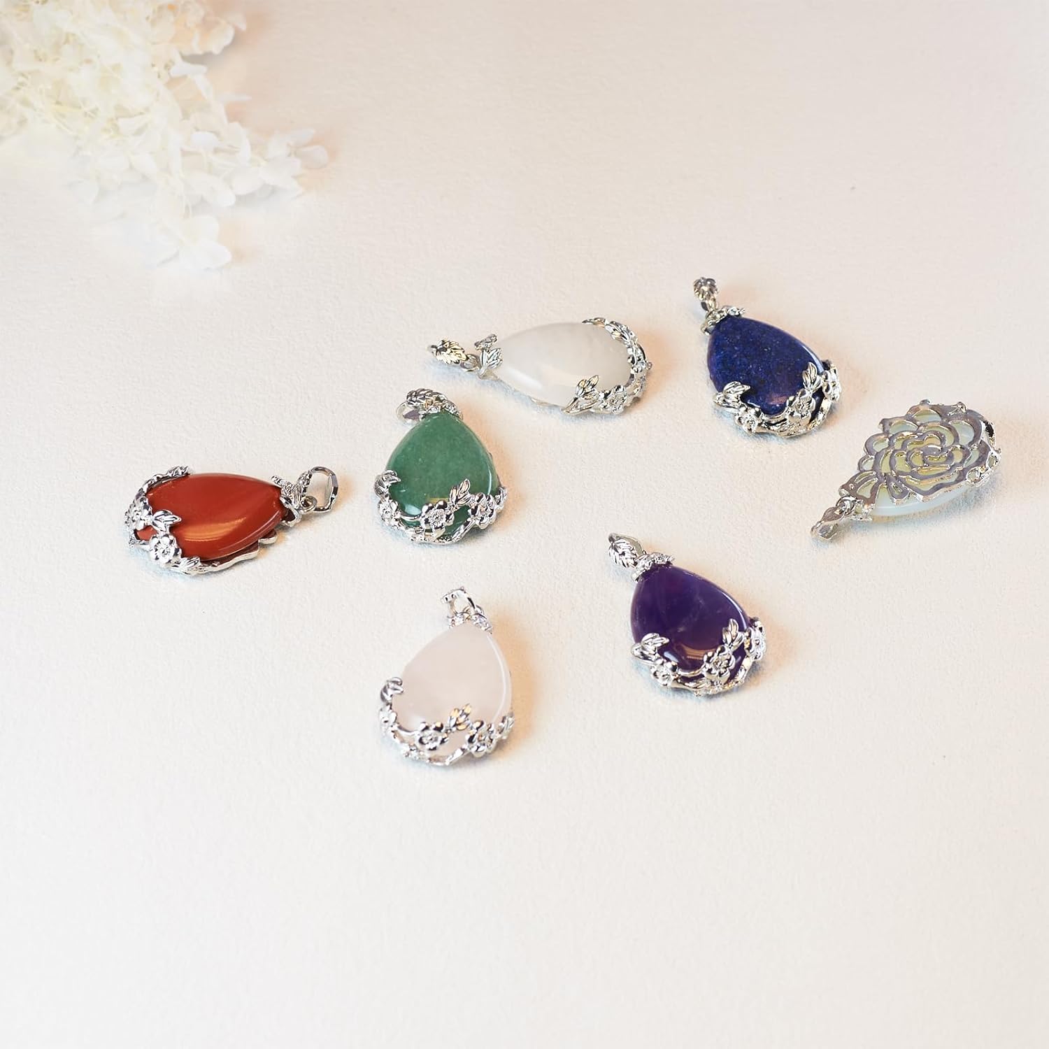 6 Pieces Natural Crystal Waterdrop Pear Shape Pendants Flower Decoration Healing Quartz Stone Necklace Charms for Jewelry Making Gift - Image 4