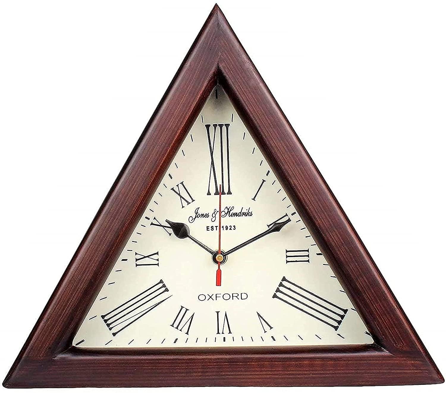 Wooden Wall Clock Antique Unique Triangle Style Art Decorative Clock for Home & Office 12 inch - (Brown)