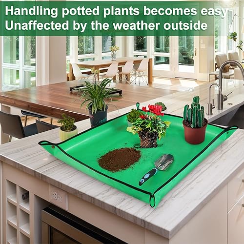 Miniatura 21 de Tapete grande para macetas para trasplante de plantas de casa y control de mezcla de suelo, impermeable, bandeja de trasplante de plantas, Naranja