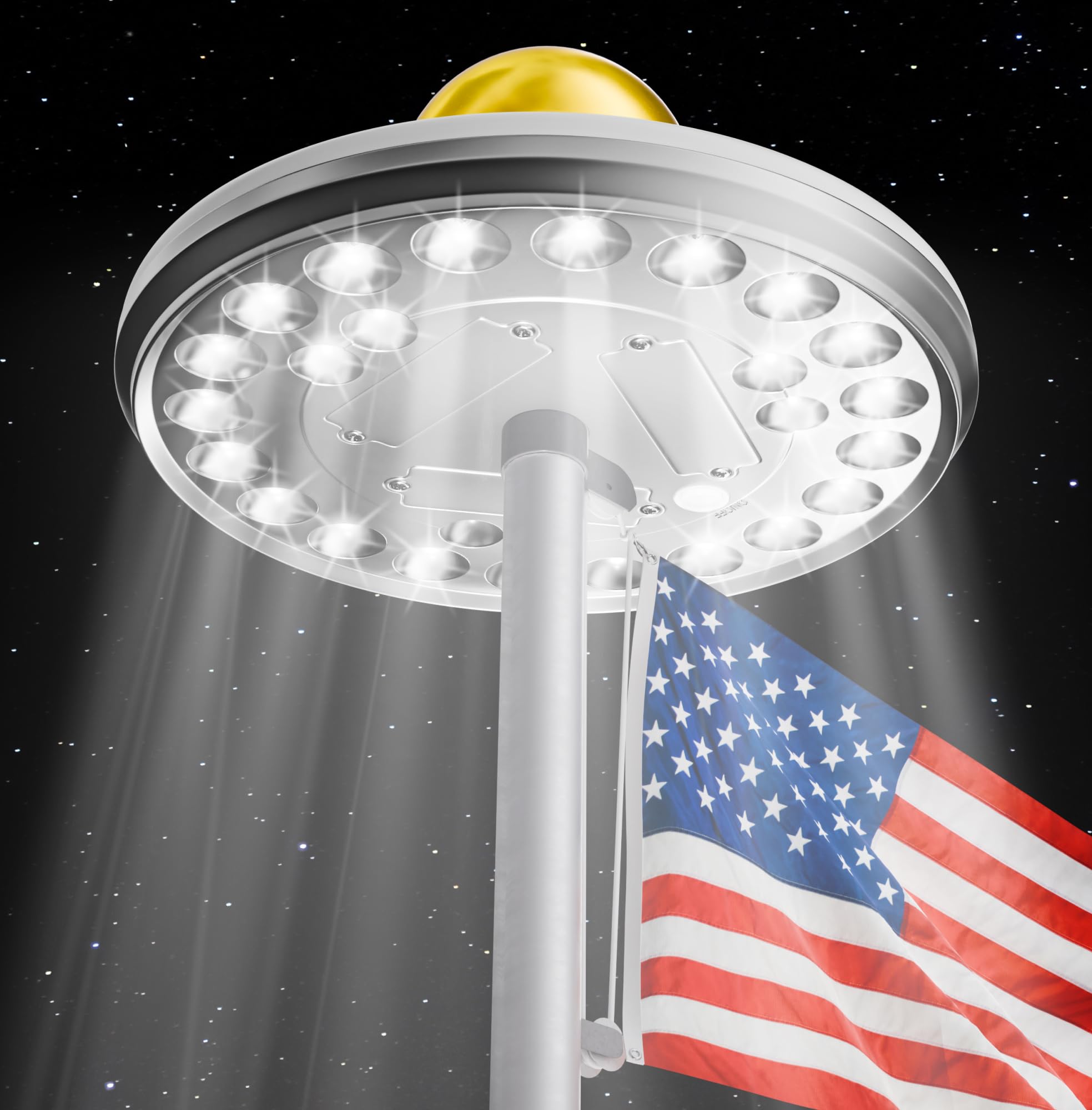 Silver Flag Pole Light Solar Powered