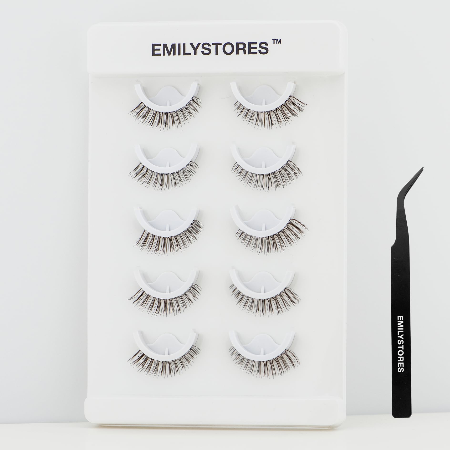 Brown Lashes Pre-Glued Self Adhesive Eyelashes, Natural Press on Lashes Reusable, With Tweezer Applicator 5 Pairs (DLP08)