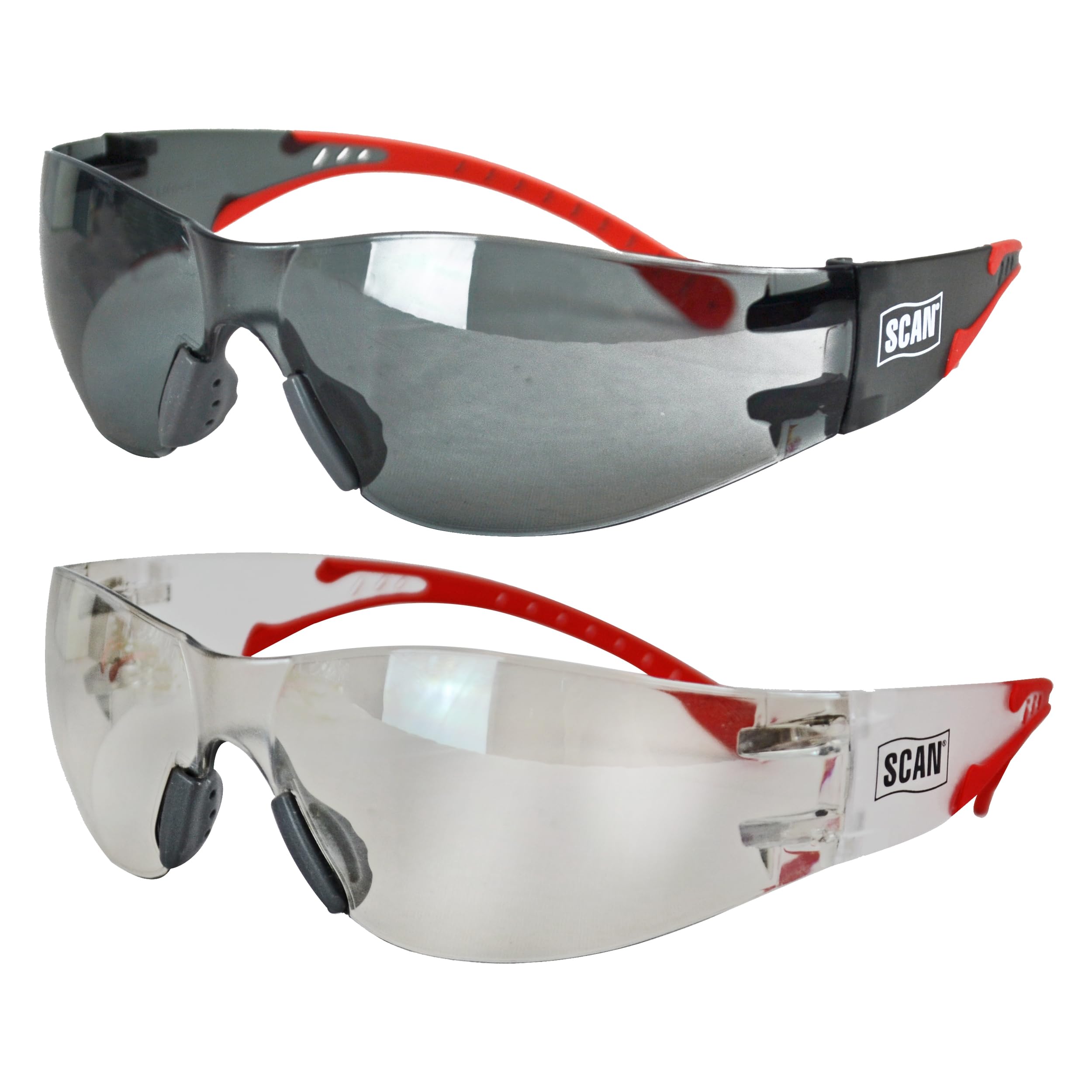 Scan Flexible Curved Safety Specs Glasses Smoked & Clear Lens Twin Pack Anti-Fog