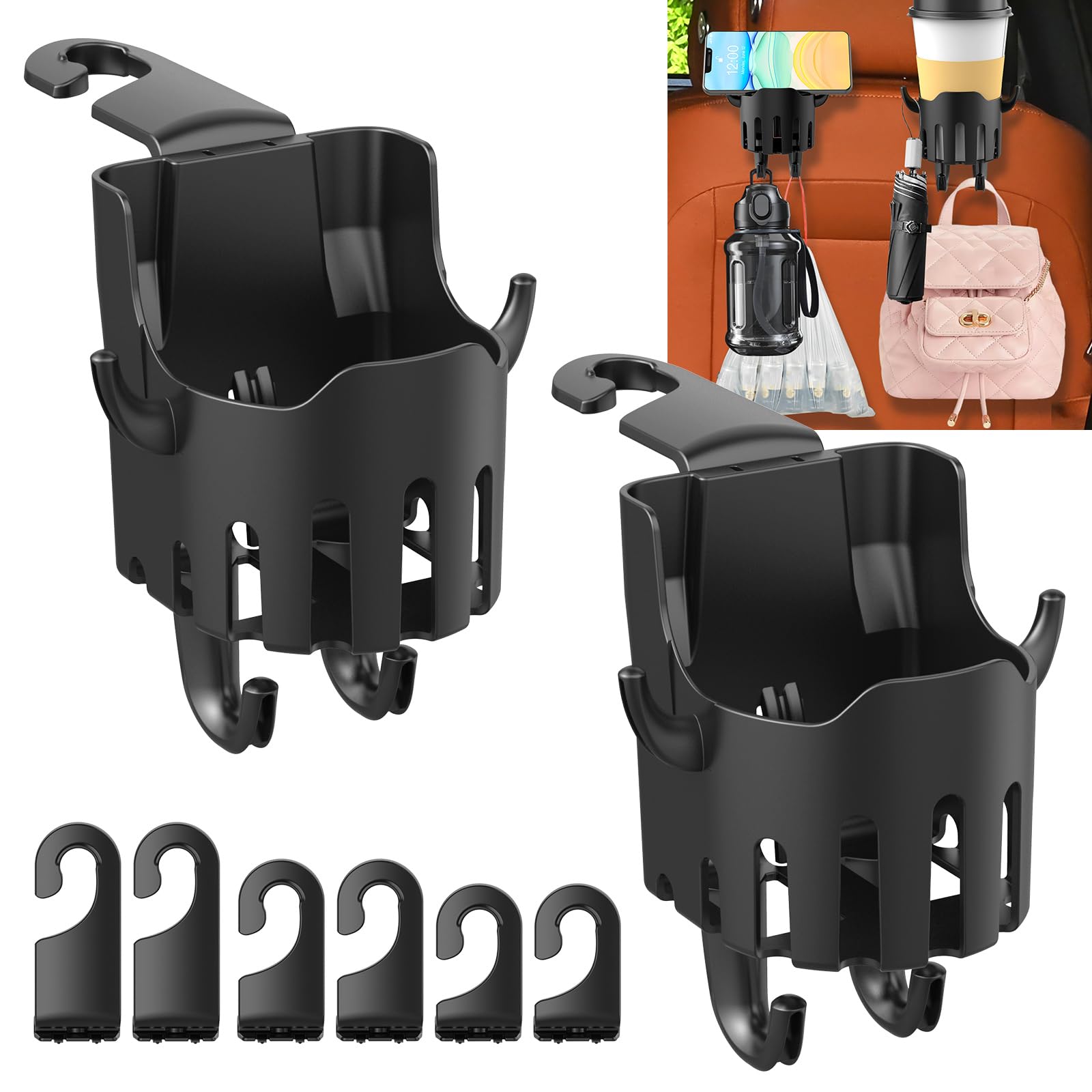2PCS Cup Holder for Car, Car Seat Hooks for Headrest, Multifunctional Car Cup Holder, Car Seat Back Storage Hook, Car Organizers and Storage Can Hang Handbags、Handbags、Potbelly Cups、Childrens Mugs