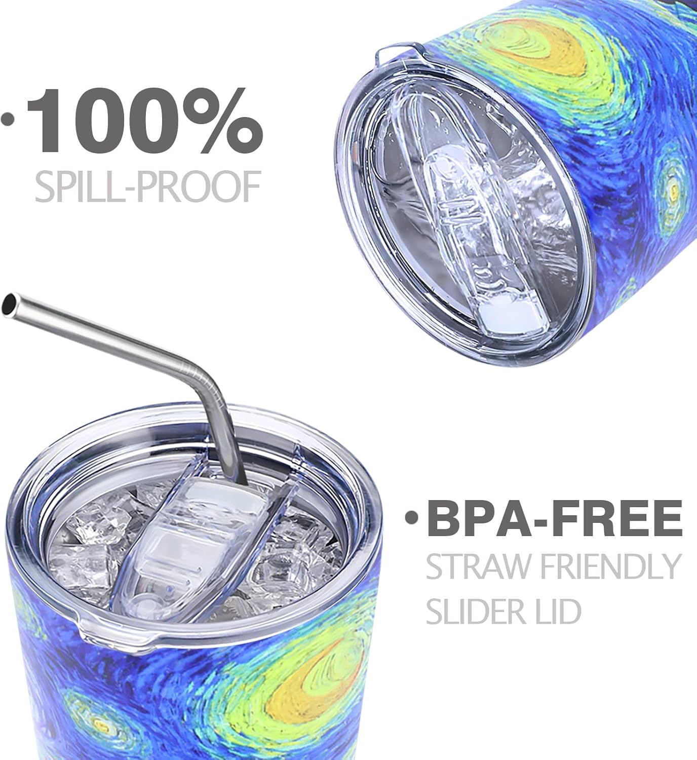 2 Pack 20OZ Tumbler Lids, Leak Proof Replacement lids for Tumblers, Spill Proof Splash Resistant Slider Lids Covers Fit for 3.2" Cup Mouth and More Travel Coffee Mugs - Image 2