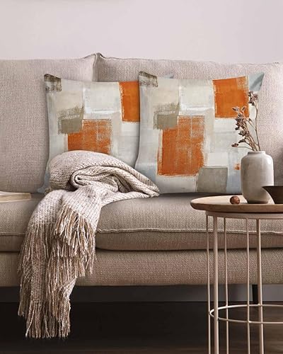 Miniatura 2 de Paquete de 2 fundas de almohada decorativas de algodón, color naranja quemado, marrón, gris, graffiti, arte de pintura de graffiti, 20 x 20