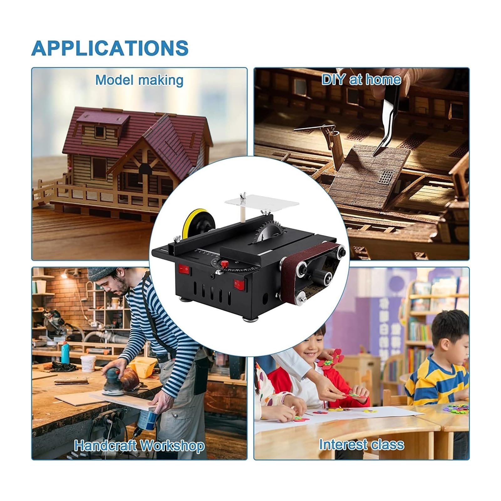 Polerka, szlifierka oscylacyjna, Mini Wielofunkcyjna Piła Stołowa Elektryczna Maszyna Do Cięcia Model Do Obróbki Drewna Piła Łańcuchowa Pulpit Miniaturowa Szlifierka Taśmowa Narzędzie Do Szlifowania d