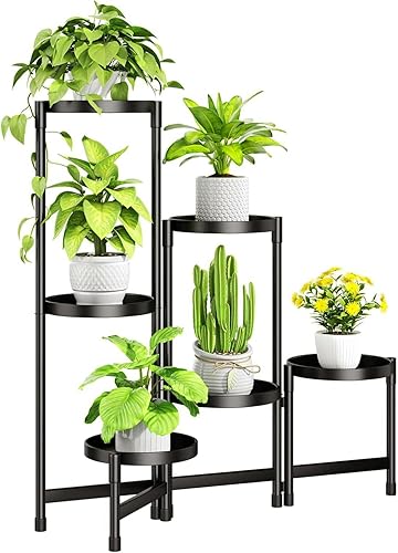 Miniatura 8 de Soporte para Plantas de Interior y Exterior con Bandeja de Metal de 6 Niveles Esquinero Portaplantas Plegable Soporte para Macetas Soporte de
