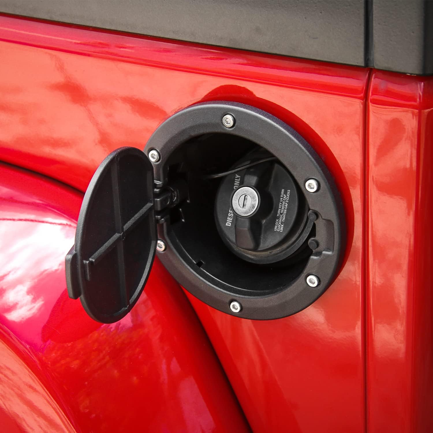 for JK Fuel Door Gas Tank Cap Cover, Aluminum Fuel Door Exterior Accessories Compatible with 2007-2018 Jeep Wrangler JK JKU（Black）
