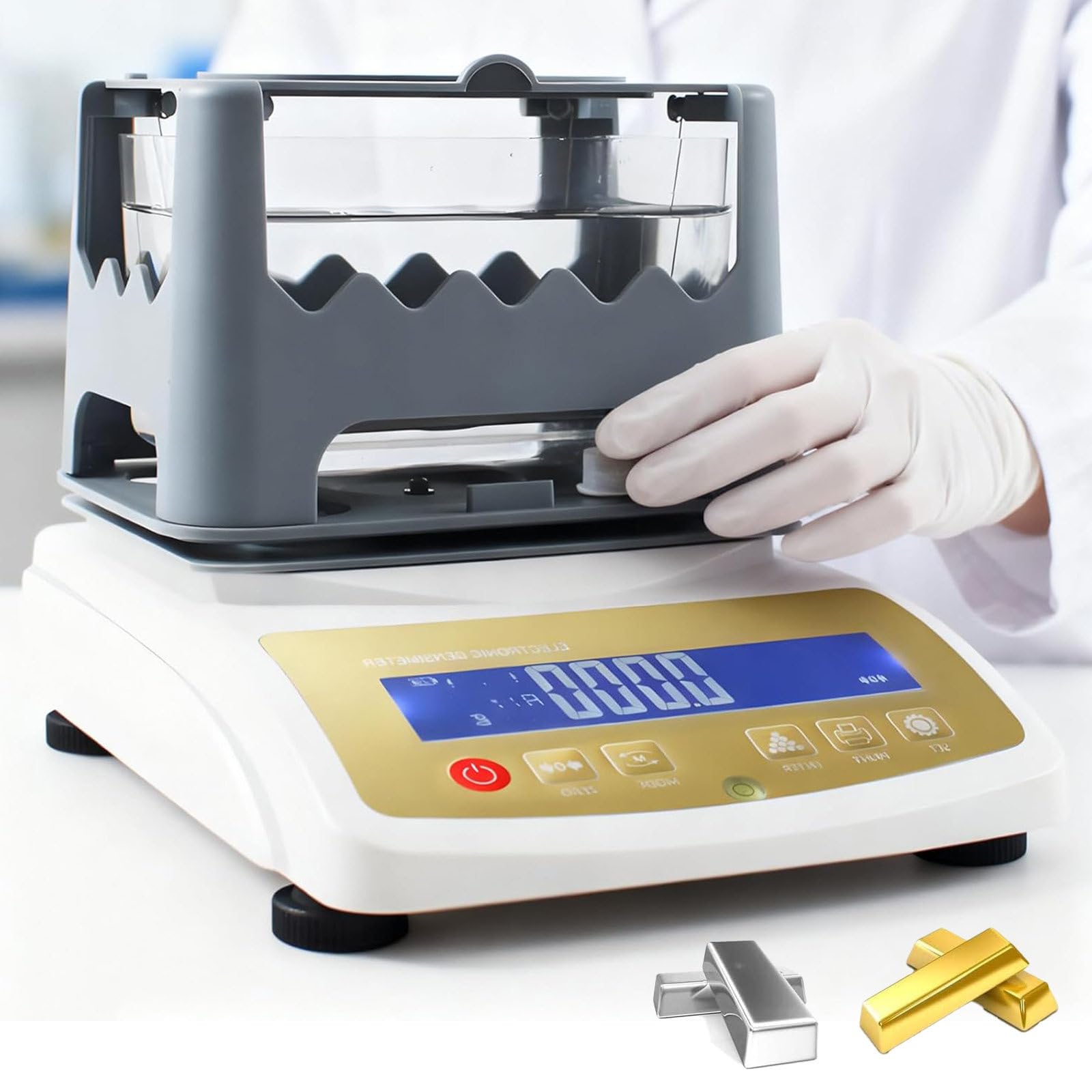 Medidor Electrónico Digital De Pureza De Oro, Densímetro De Metales Preciosos,Precisión De La Densidad: 0,001 g/cm³,Densímetro para Laboratorios, Joyerías Y Bancos 300g