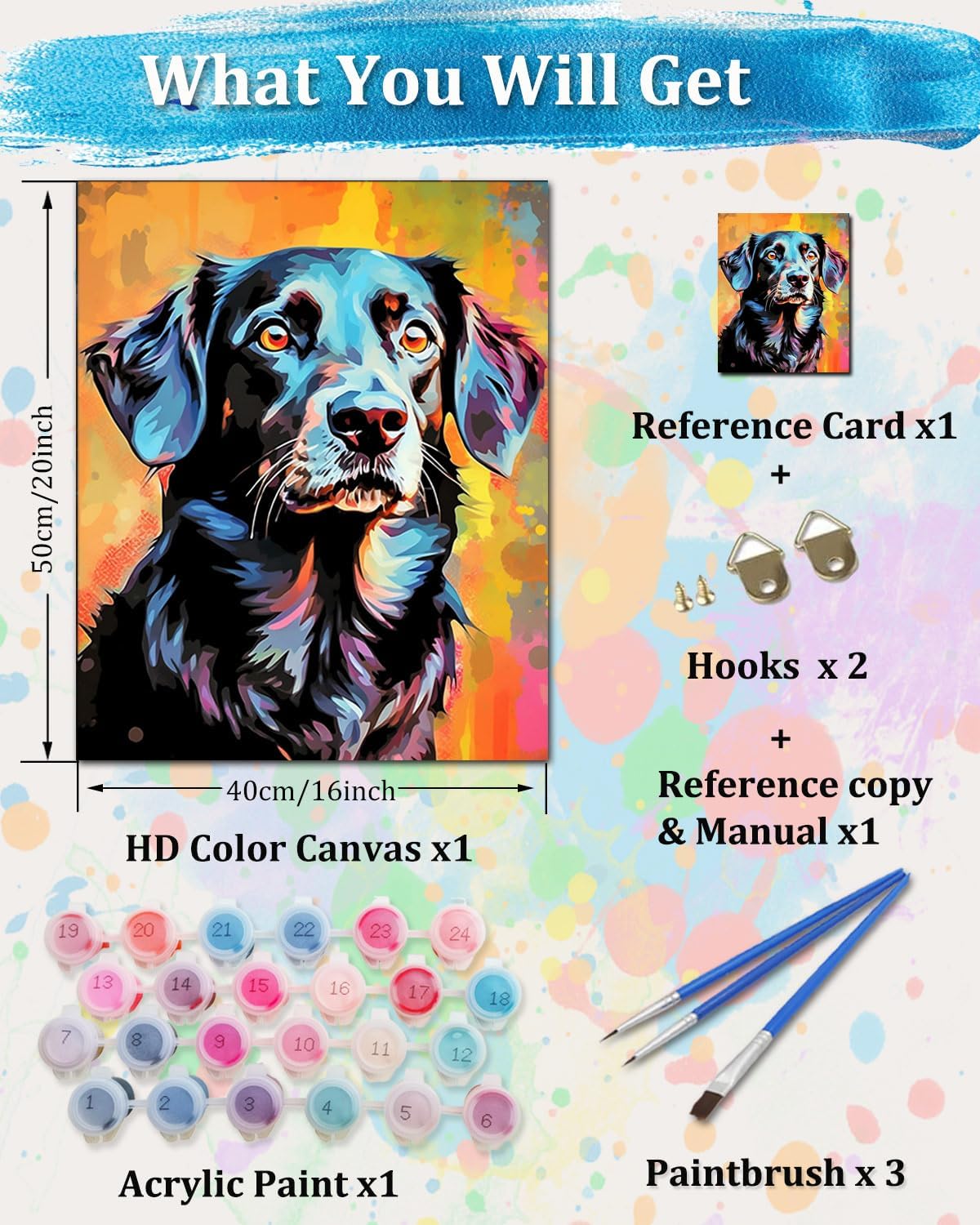 TOCARE Black Labrador Paint by Numbers Kit for Adults, Dog Paint by Number Adult Canvas,Adults' Paint-by-Number Kits for Dog Lovers 16x20inch (Without Framed) image 3