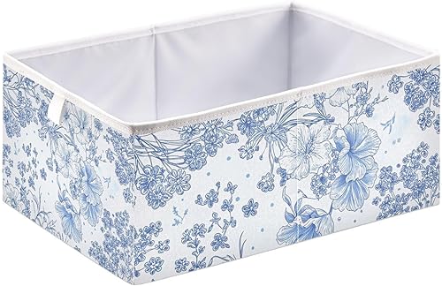 Miniatura 2 de Kigai Cubo de almacenamiento con patrón de flores azules, cubos de almacenamiento plegables de tela de 11 x 11 x 11 pulgadas, cestas de
