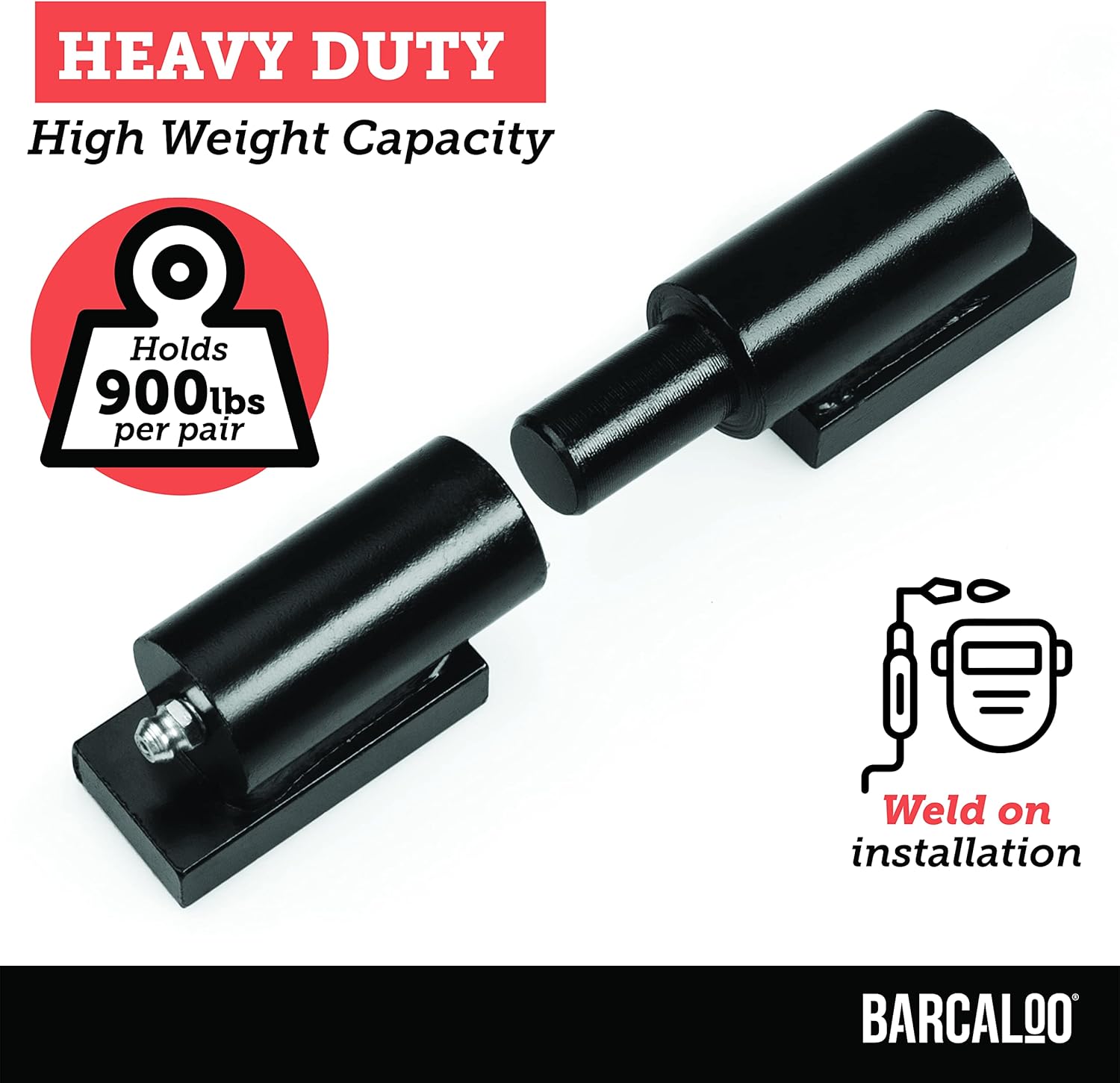 Barcaloo Heavy Duty Weld on Barrel Hinges, 2 Pack - 7 Inch Black Weld On Hinges for Trailer Gate or Ramp